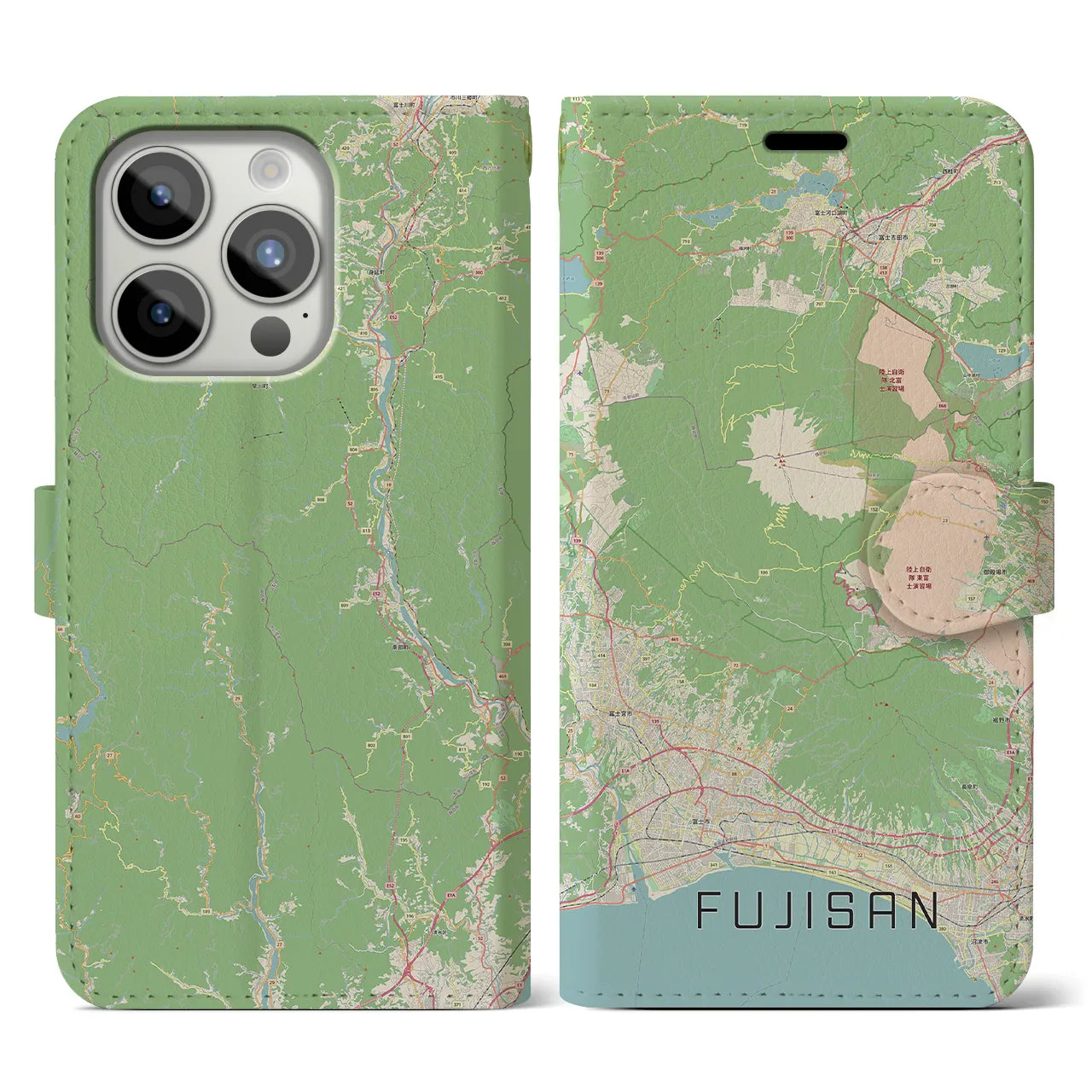 【富士山(静岡県)】地図柄iPhoneケース(手帳タイプ)ナチュラル・iPhone 15 Pro 用