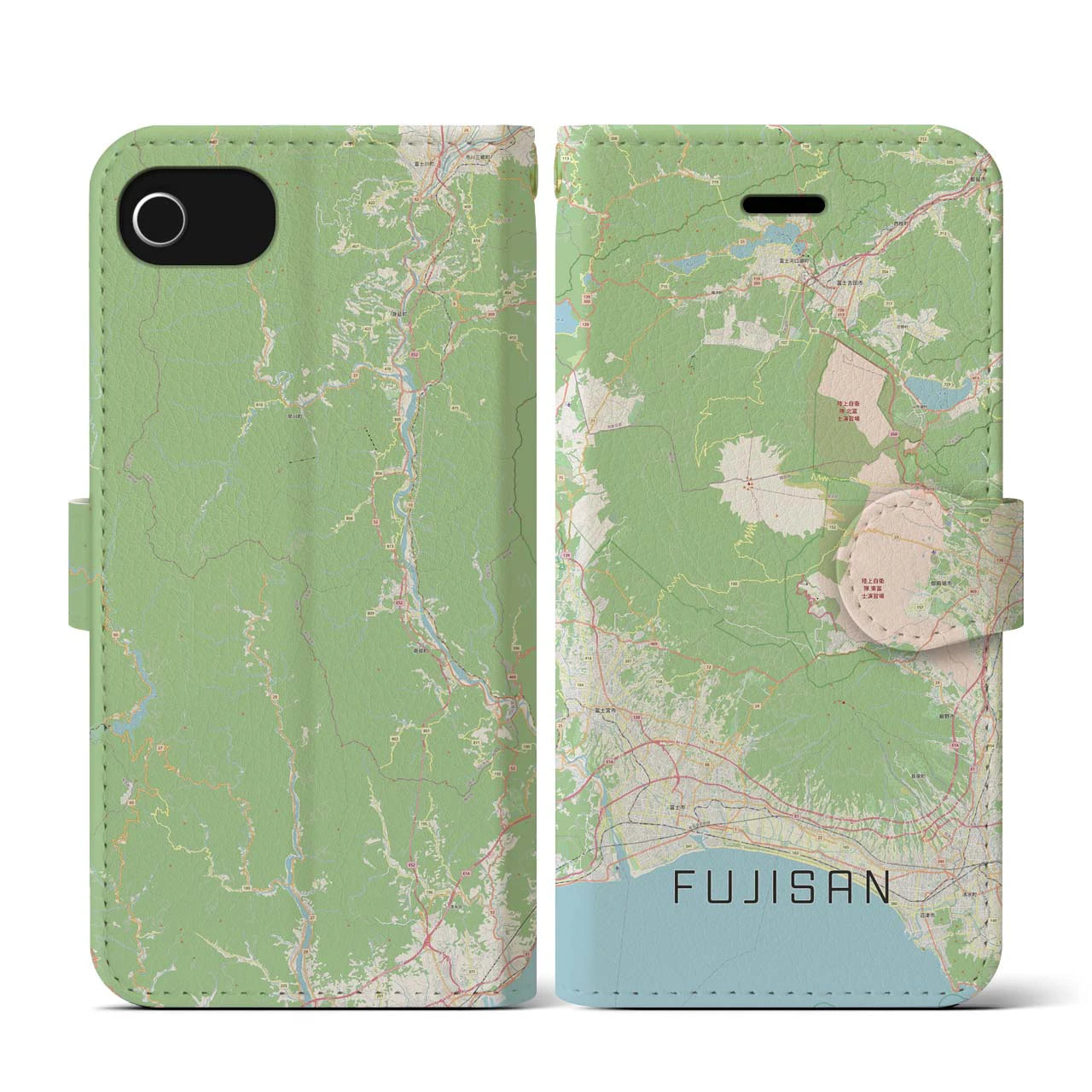 【富士山(静岡県)】地図柄iPhoneケース(手帳タイプ)ナチュラル・iPhone SE(第3 / 第2世代) / 8 / 7 / 6s / 6 用