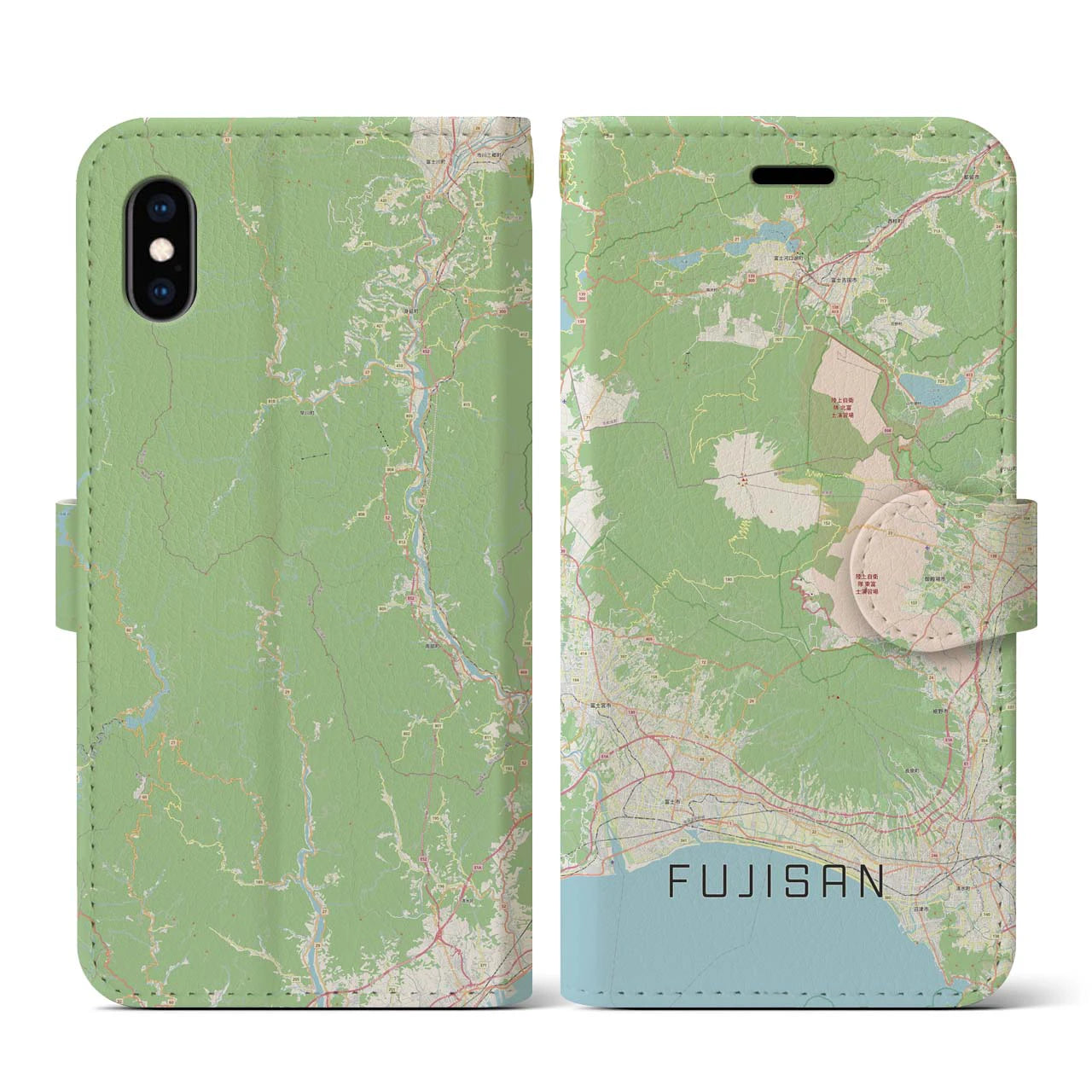 【富士山(静岡県)】地図柄iPhoneケース(手帳タイプ)ナチュラル・iPhone XS / X 用