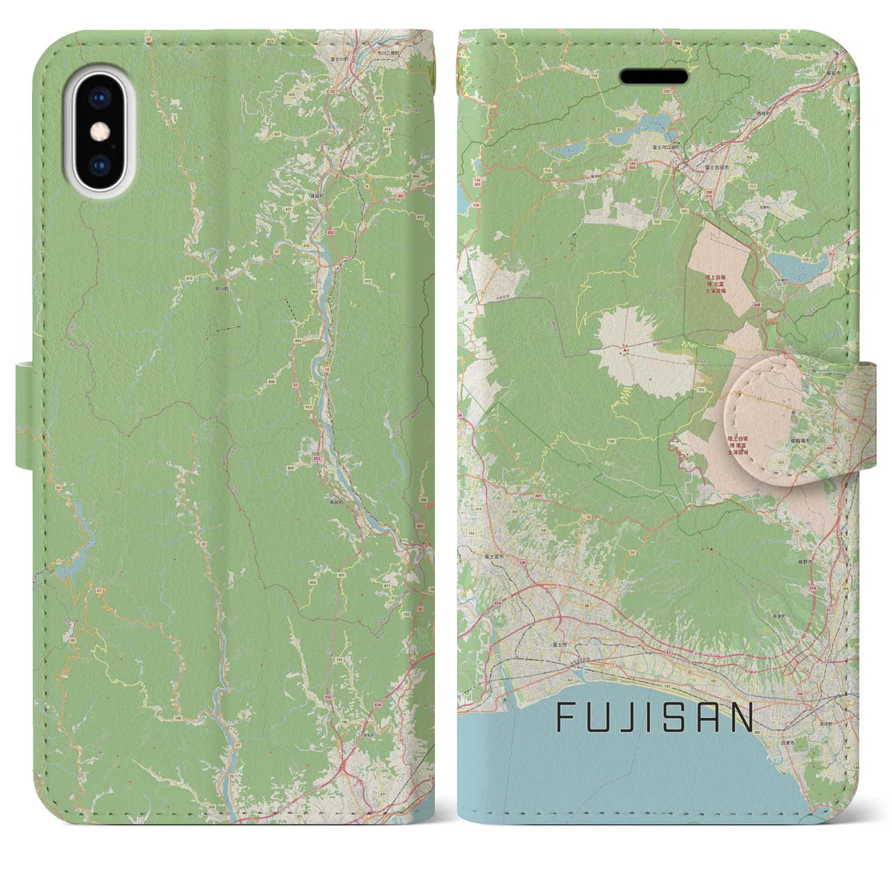 【富士山(静岡県)】地図柄iPhoneケース(手帳タイプ)ナチュラル・iPhone XS Max 用