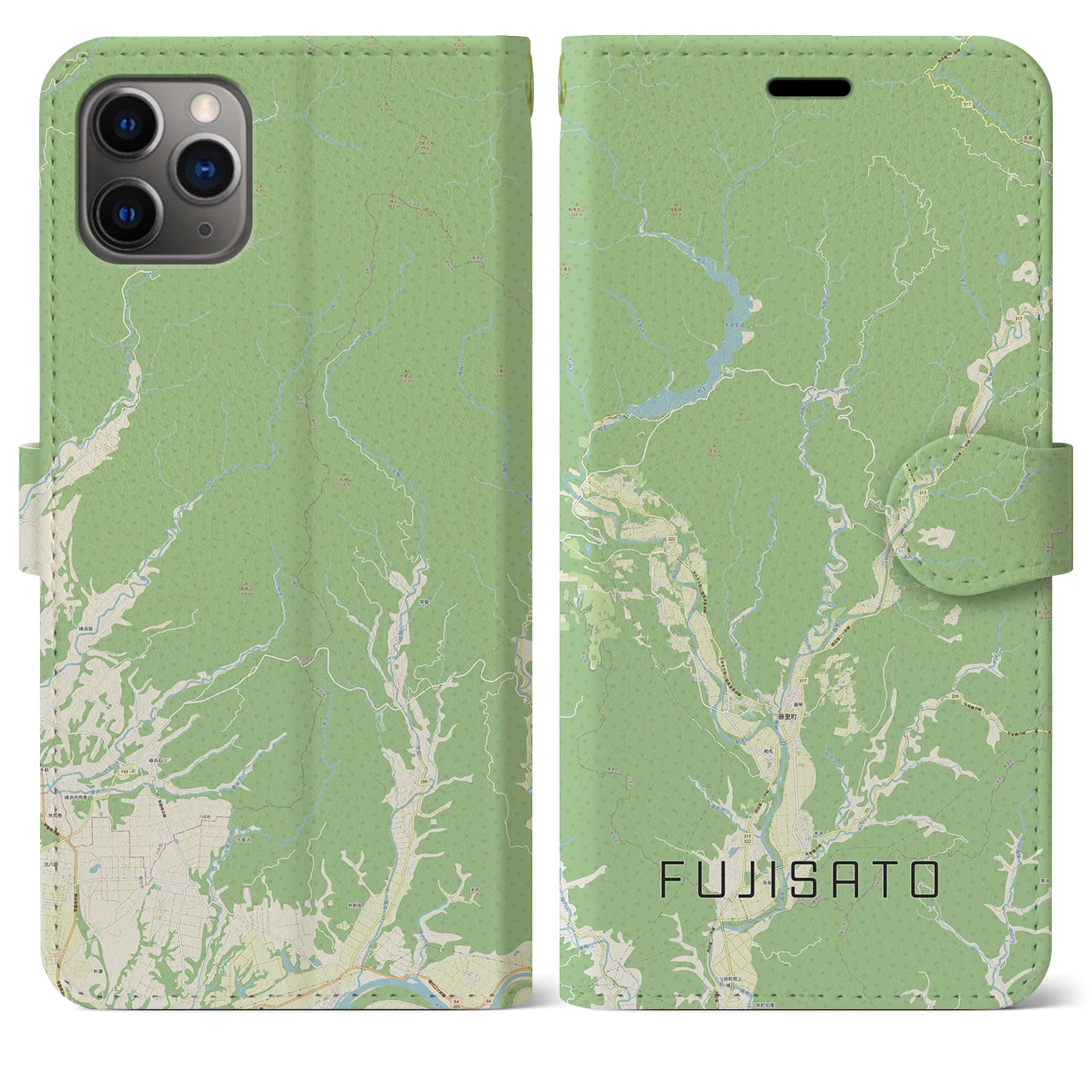 【藤里(秋田県)】地図柄iPhoneケース(手帳タイプ)ナチュラル・iPhone 11 Pro Max 用