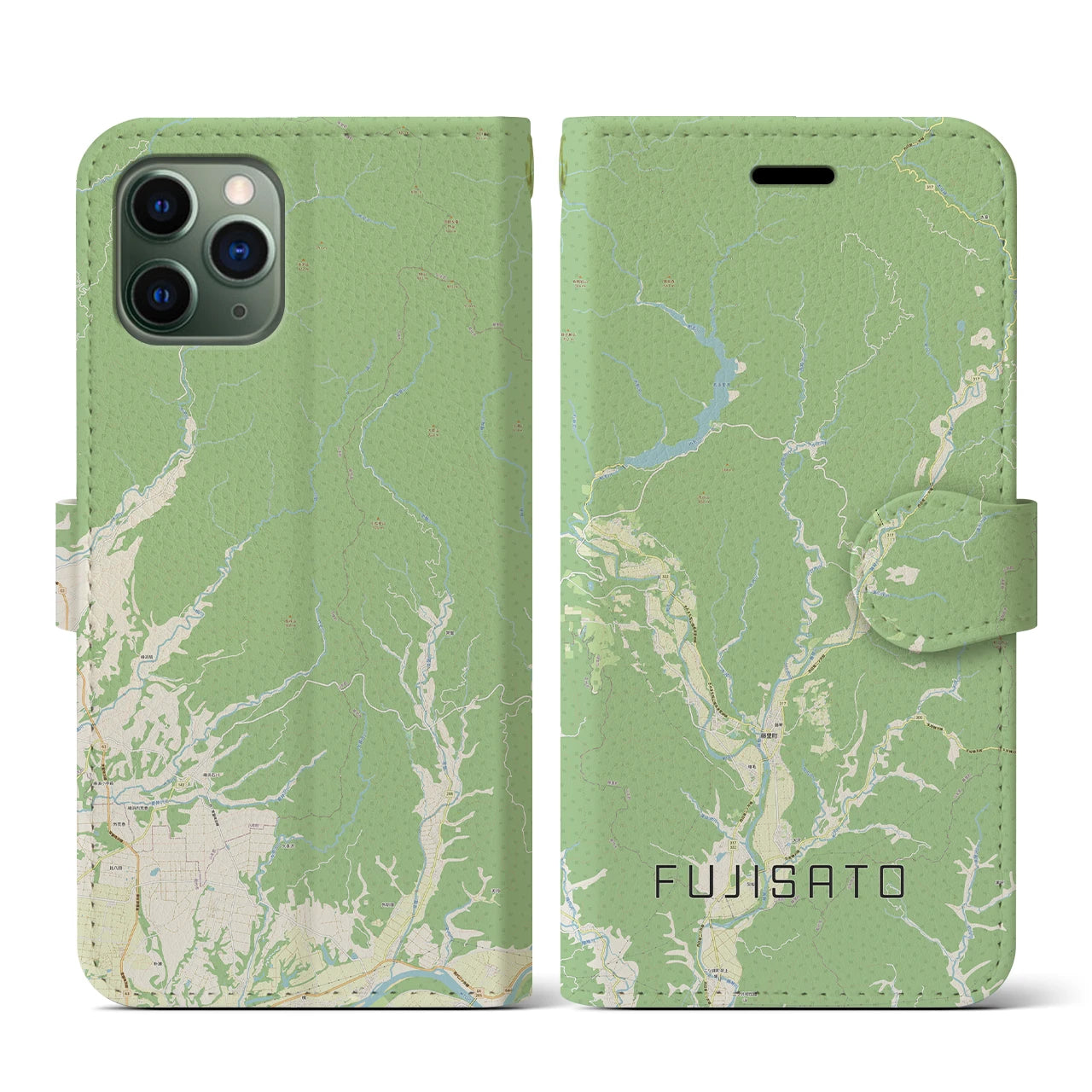 【藤里(秋田県)】地図柄iPhoneケース(手帳タイプ)ナチュラル・iPhone 11 Pro 用