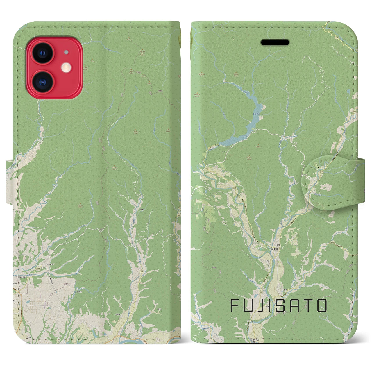 【藤里(秋田県)】地図柄iPhoneケース(手帳タイプ)ナチュラル・iPhone 11 用