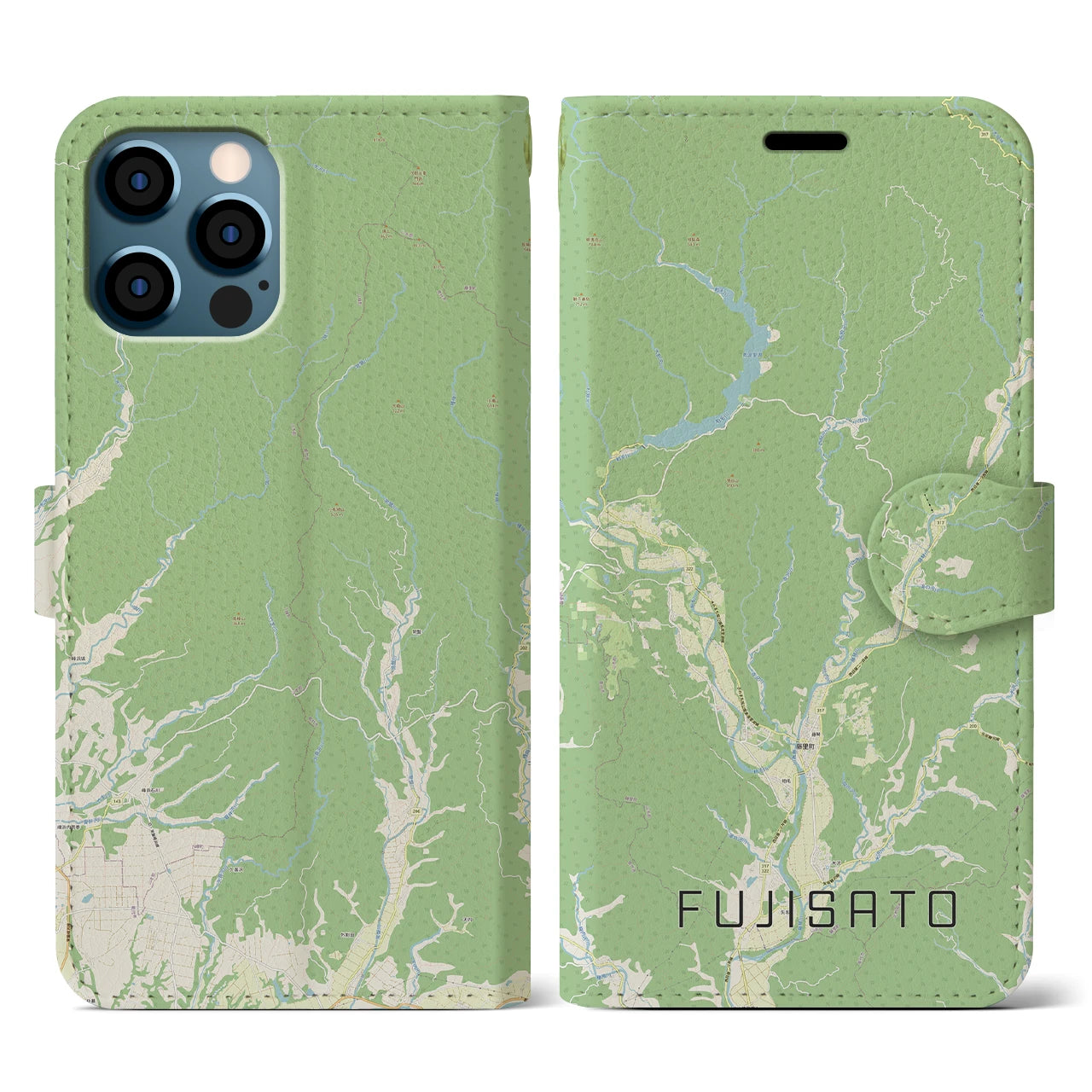 【藤里(秋田県)】地図柄iPhoneケース(手帳タイプ)ナチュラル・iPhone 12 / 12 Pro 用
