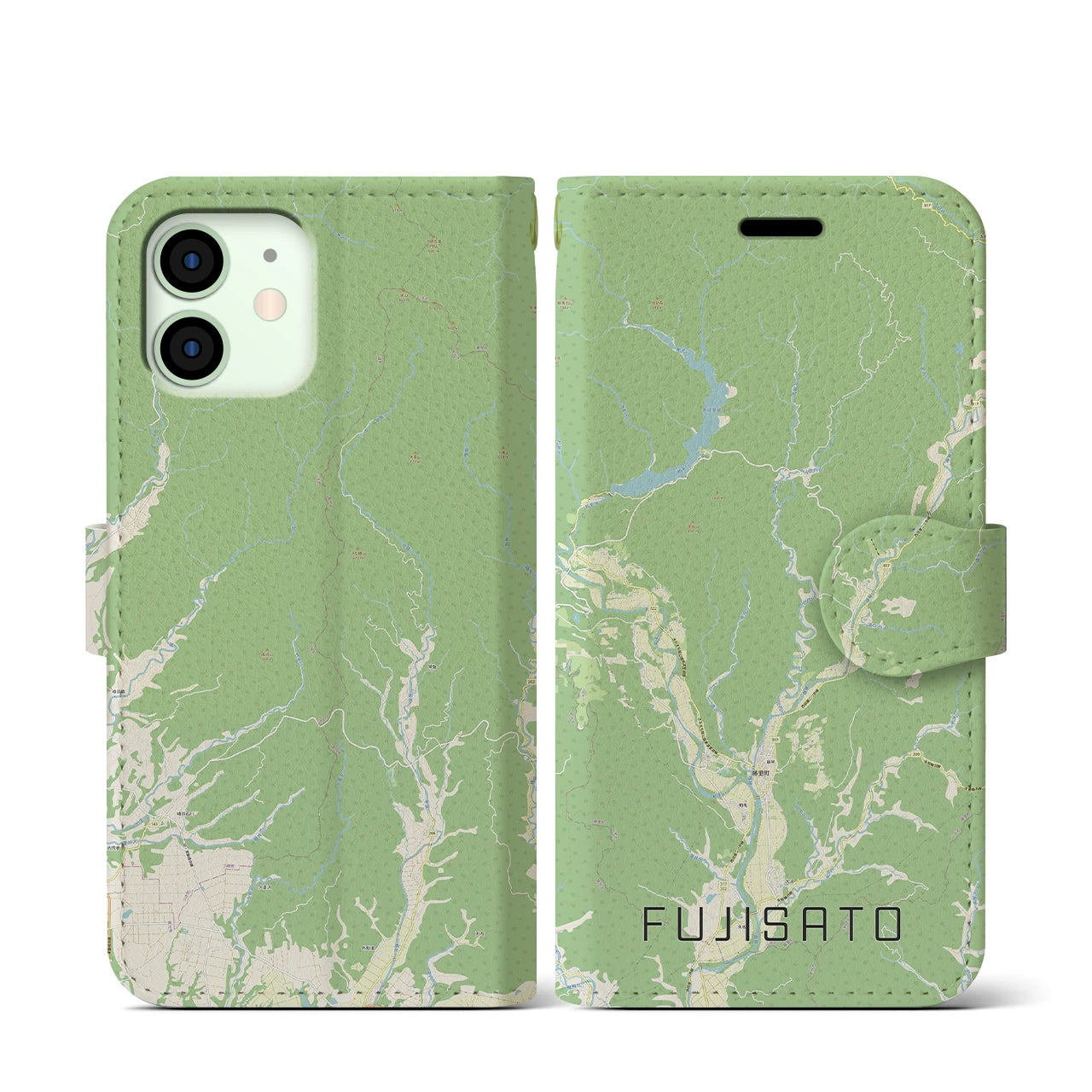【藤里(秋田県)】地図柄iPhoneケース(手帳タイプ)ナチュラル・iPhone 12 mini 用