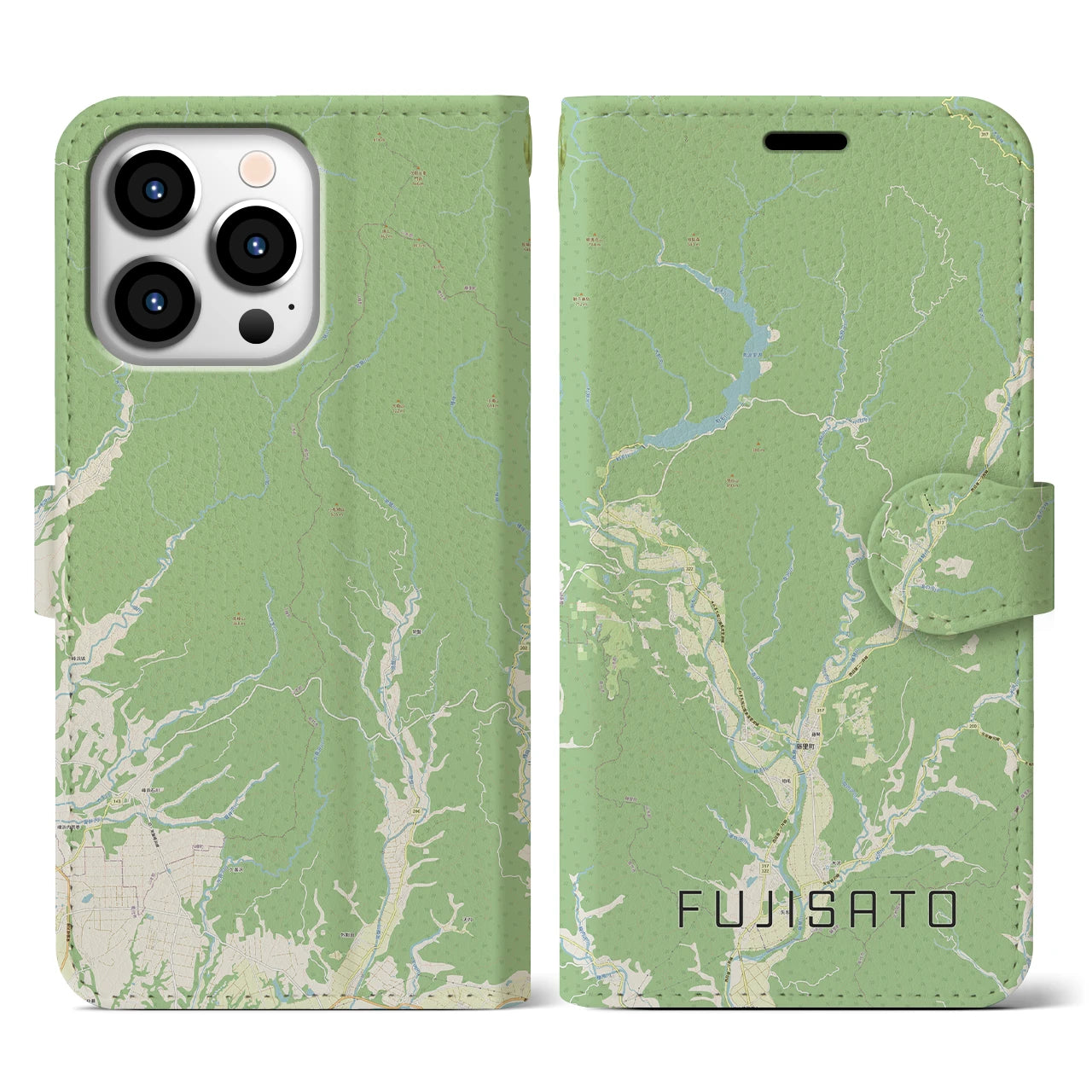 【藤里(秋田県)】地図柄iPhoneケース(手帳タイプ)ナチュラル・iPhone 13 Pro 用