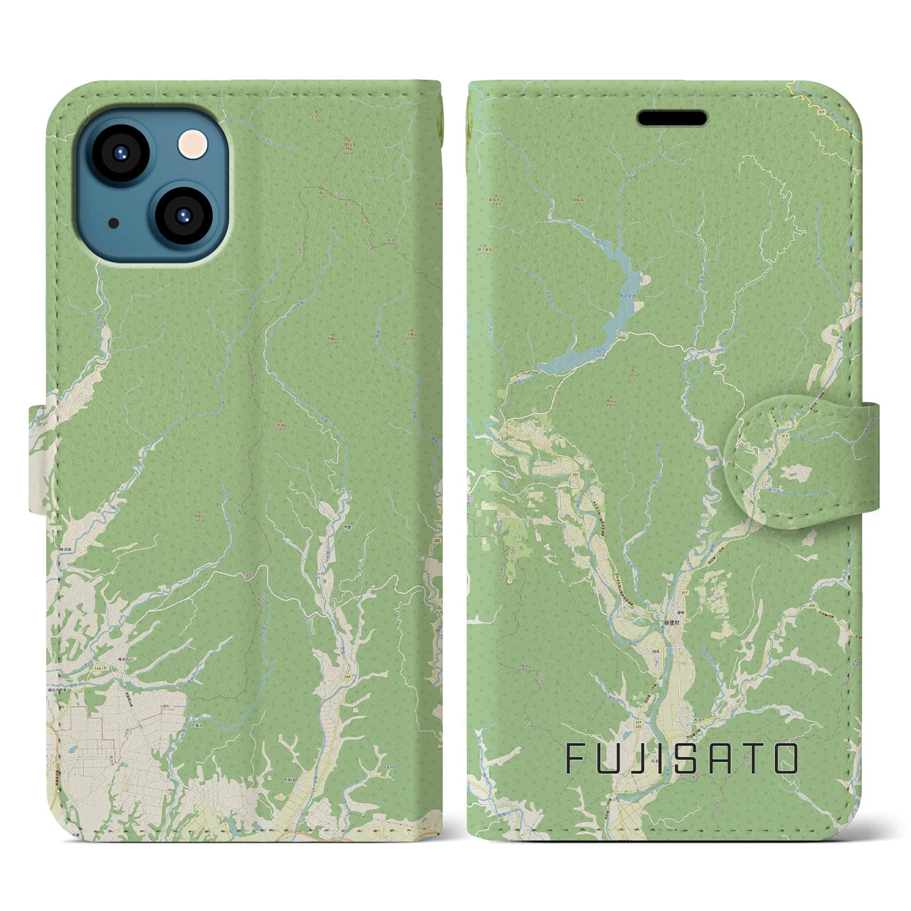 【藤里(秋田県)】地図柄iPhoneケース(手帳タイプ)ナチュラル・iPhone 13 用