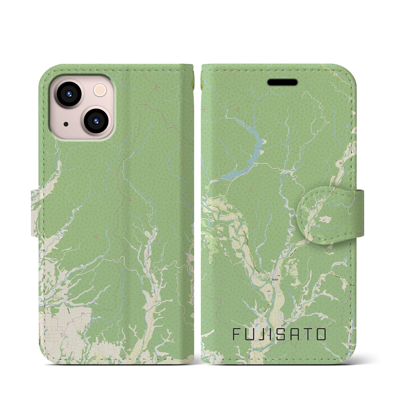 【藤里(秋田県)】地図柄iPhoneケース(手帳タイプ)ナチュラル・iPhone 13 mini 用