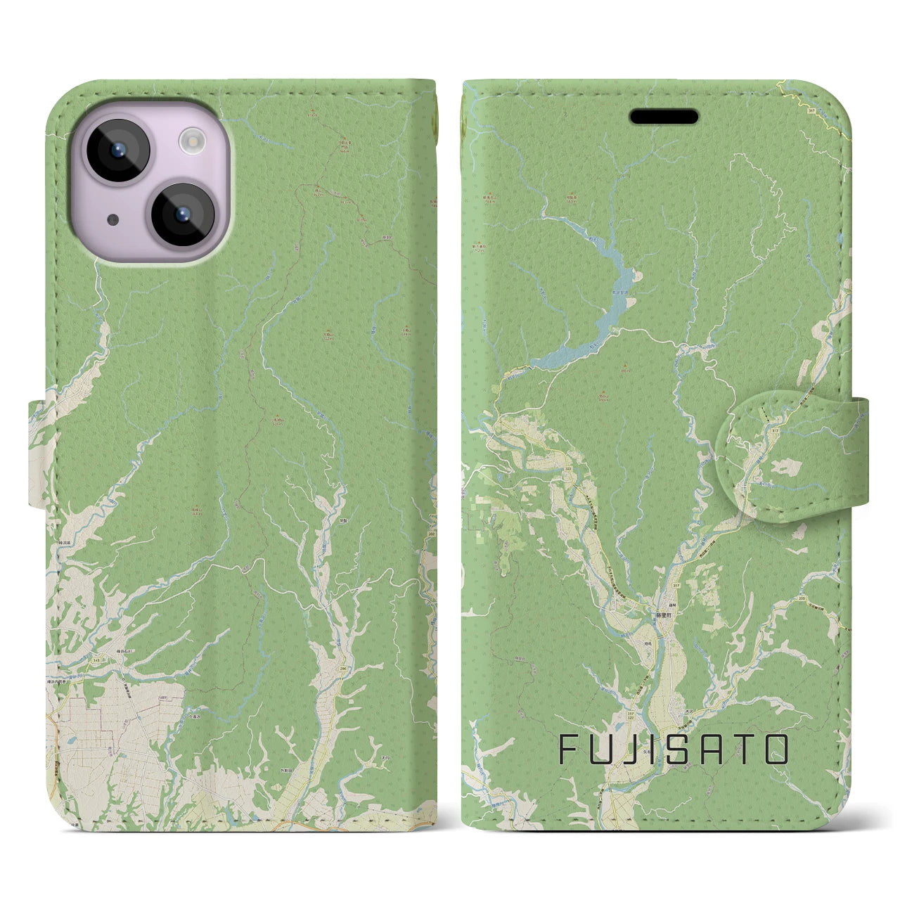 【藤里(秋田県)】地図柄iPhoneケース(手帳タイプ)ナチュラル・iPhone 14 用