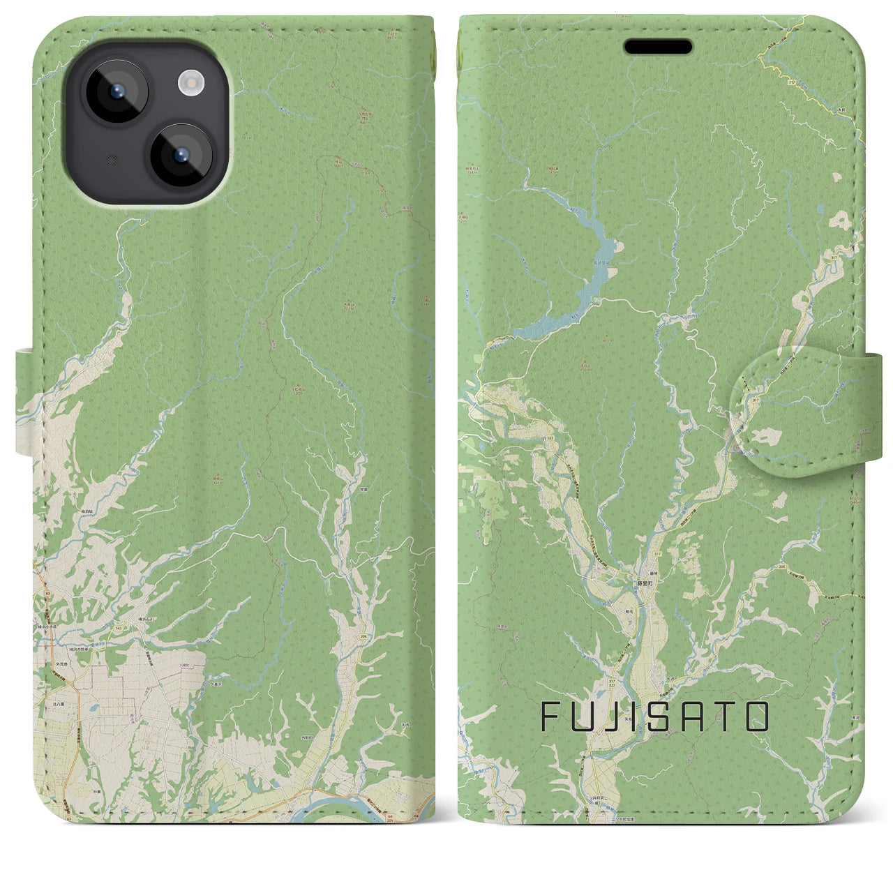 【藤里(秋田県)】地図柄iPhoneケース(手帳タイプ)ナチュラル・iPhone 14 Plus 用