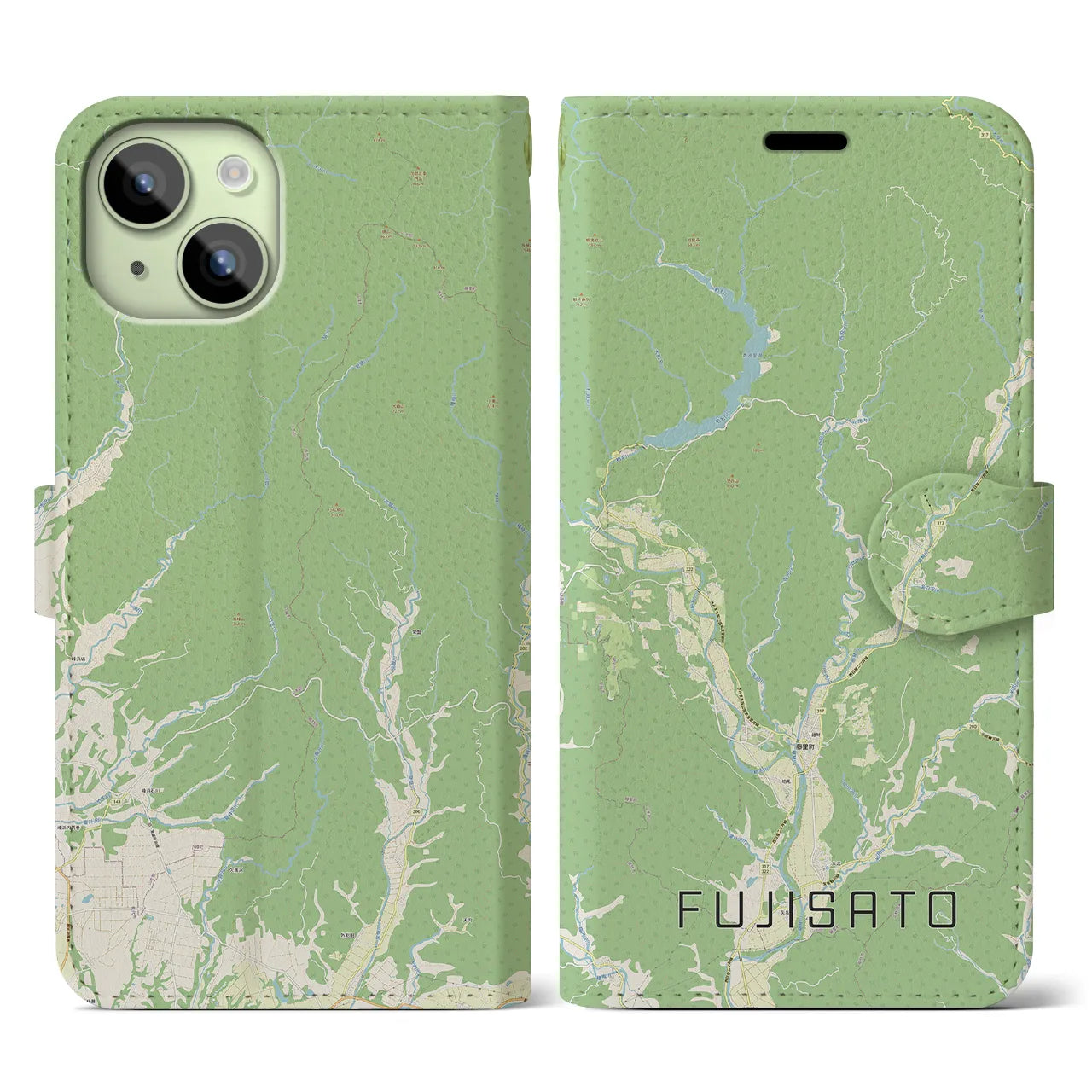 【藤里(秋田県)】地図柄iPhoneケース(手帳タイプ)ナチュラル・iPhone 15 用