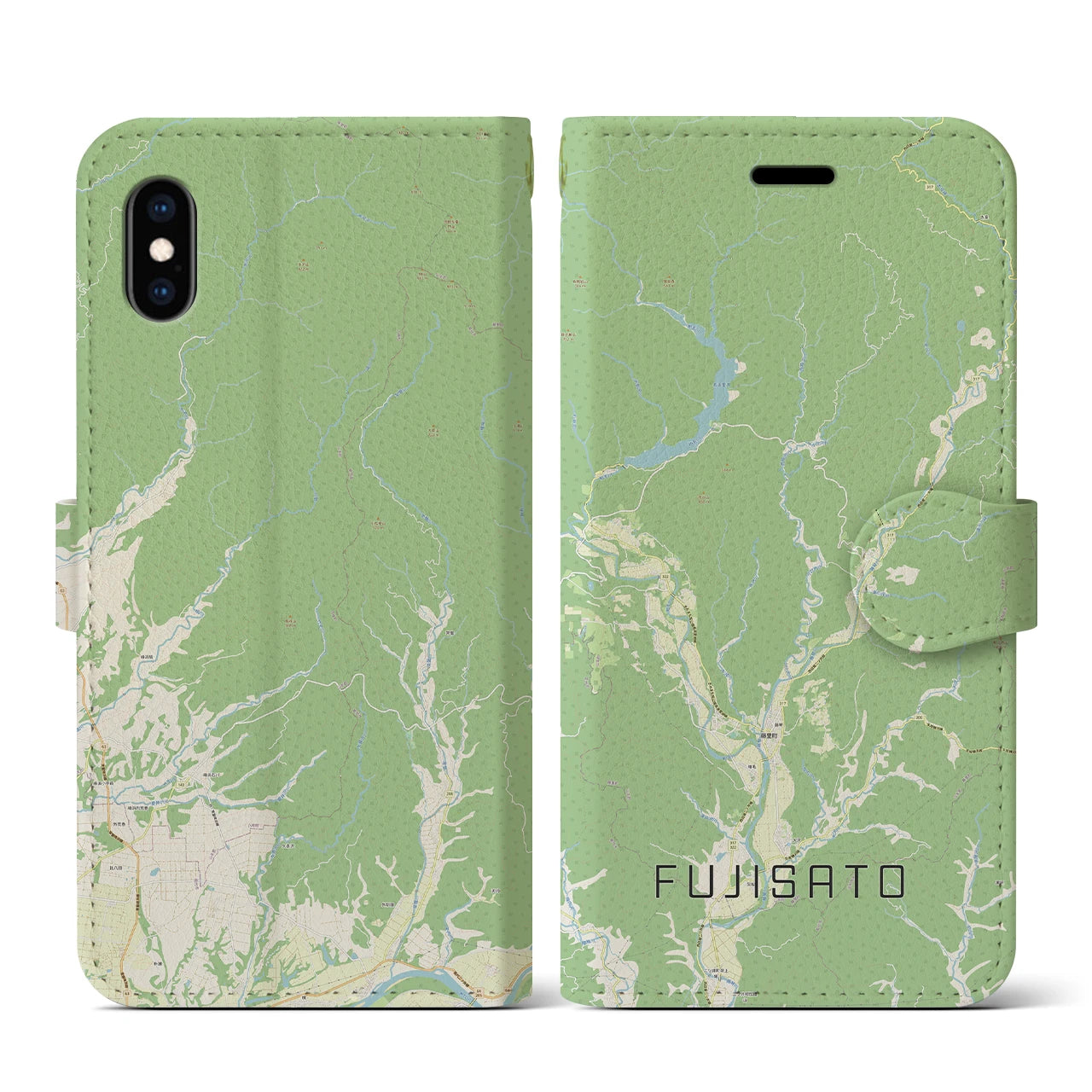 【藤里(秋田県)】地図柄iPhoneケース(手帳タイプ)ナチュラル・iPhone XS / X 用