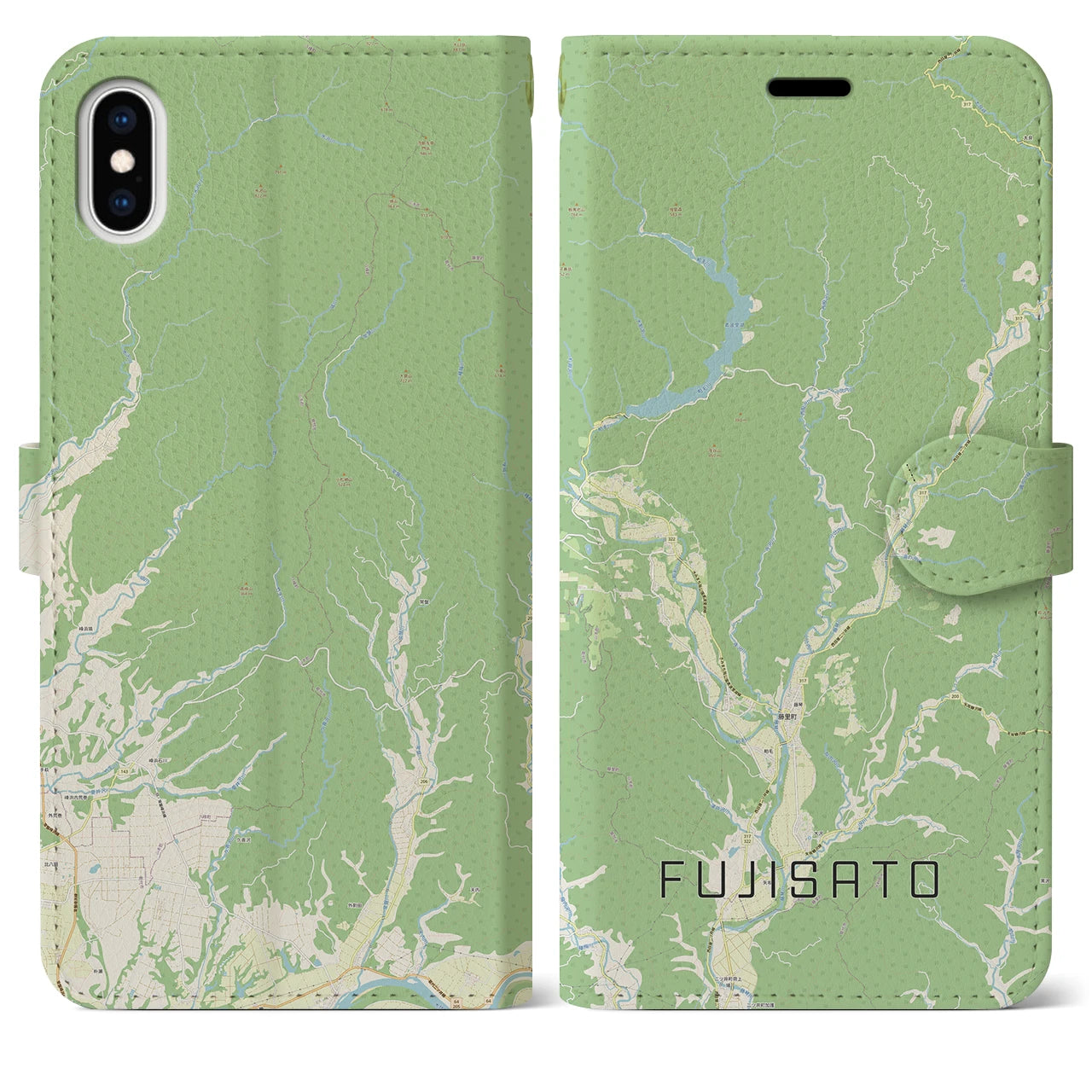 【藤里(秋田県)】地図柄iPhoneケース(手帳タイプ)ナチュラル・iPhone XS Max 用