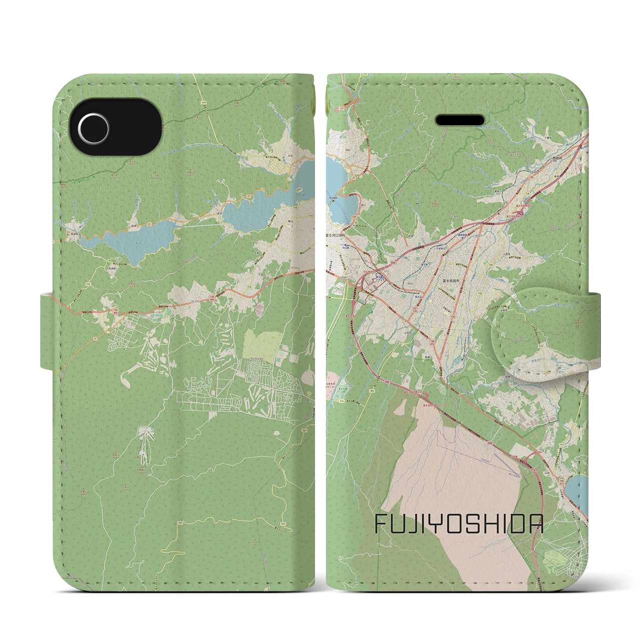 【富士吉田(山梨県)】地図柄iPhoneケース(手帳タイプ)ナチュラル・iPhone SE(第3 / 第2世代) / 8 / 7 / 6s / 6 用