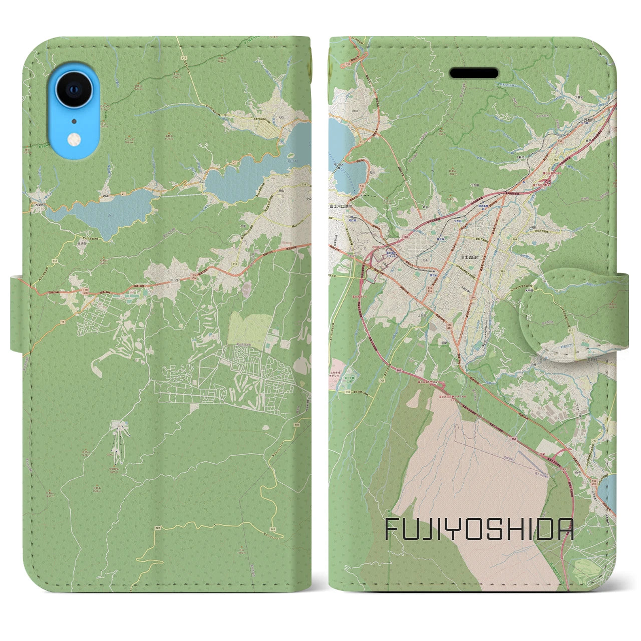 【富士吉田(山梨県)】地図柄iPhoneケース(手帳タイプ)ナチュラル・iPhone XR 用