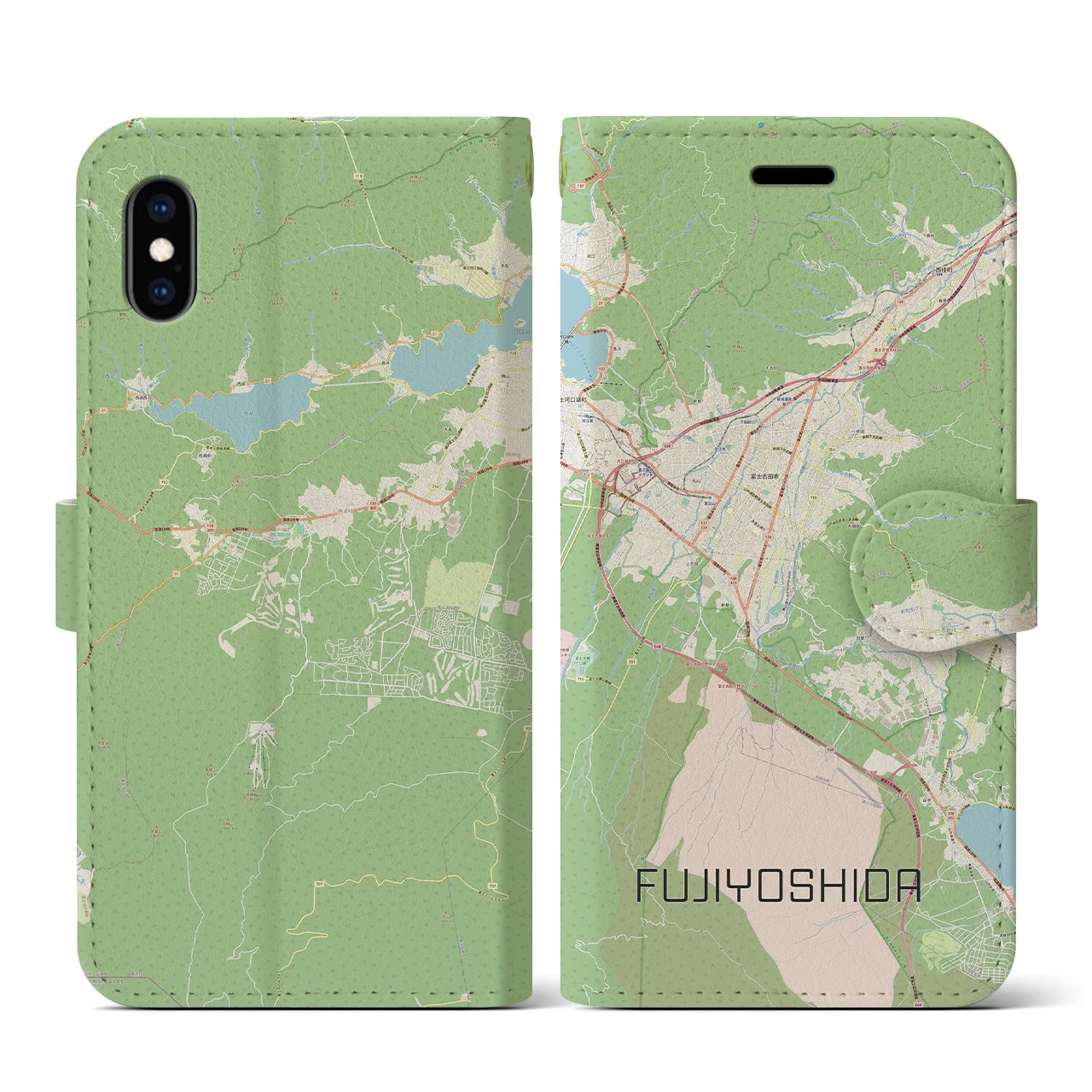 【富士吉田(山梨県)】地図柄iPhoneケース(手帳タイプ)ナチュラル・iPhone XS / X 用