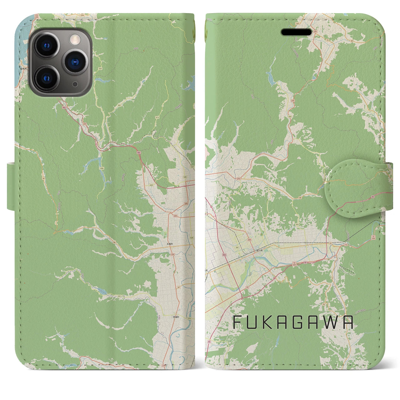 【深川(北海道)】地図柄iPhoneケース(手帳タイプ)ナチュラル・iPhone 11 Pro Max 用