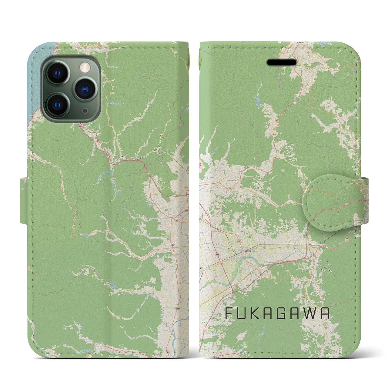 【深川(北海道)】地図柄iPhoneケース(手帳タイプ)ナチュラル・iPhone 11 Pro 用