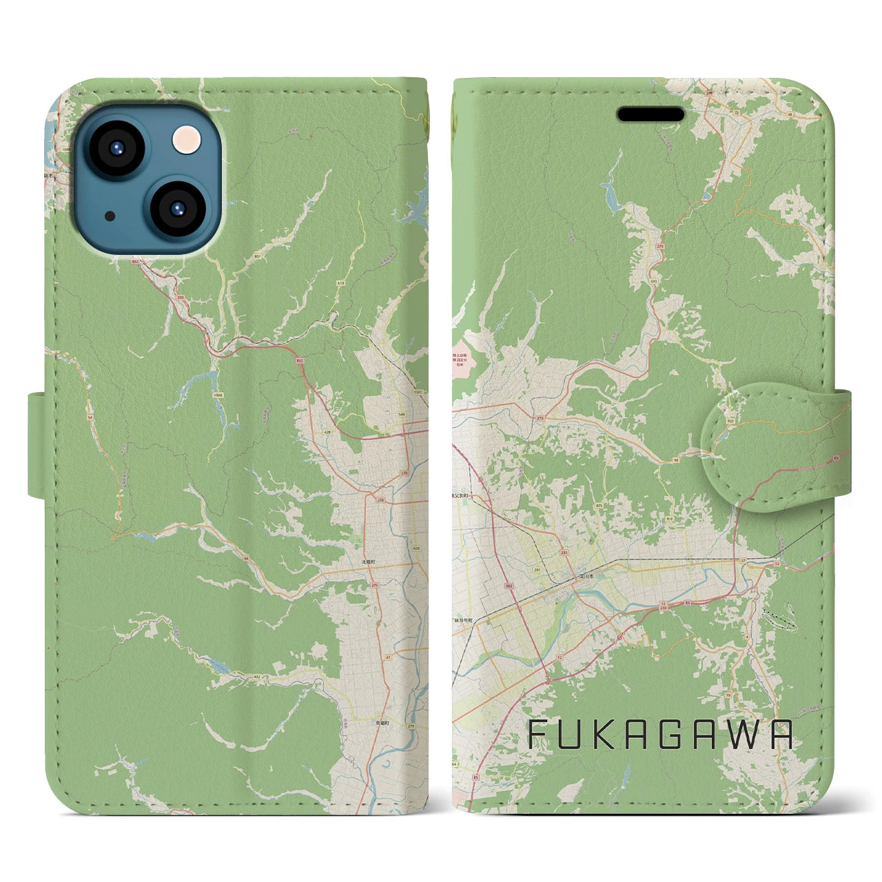 【深川(北海道)】地図柄iPhoneケース(手帳タイプ)ナチュラル・iPhone 13 用