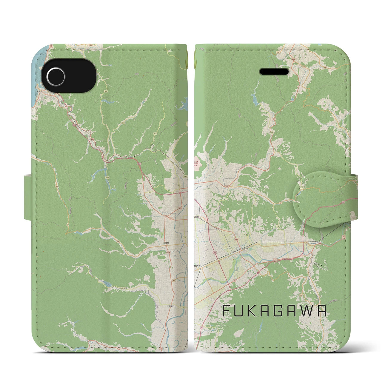 【深川(北海道)】地図柄iPhoneケース(手帳タイプ)ナチュラル・iPhone SE(第3 / 第2世代) / 8 / 7 / 6s / 6 用
