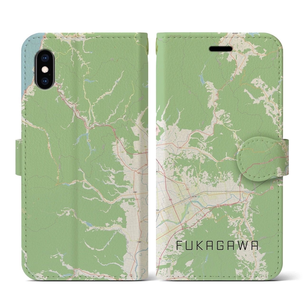 【深川(北海道)】地図柄iPhoneケース(手帳タイプ)ナチュラル・iPhone XS / X 用