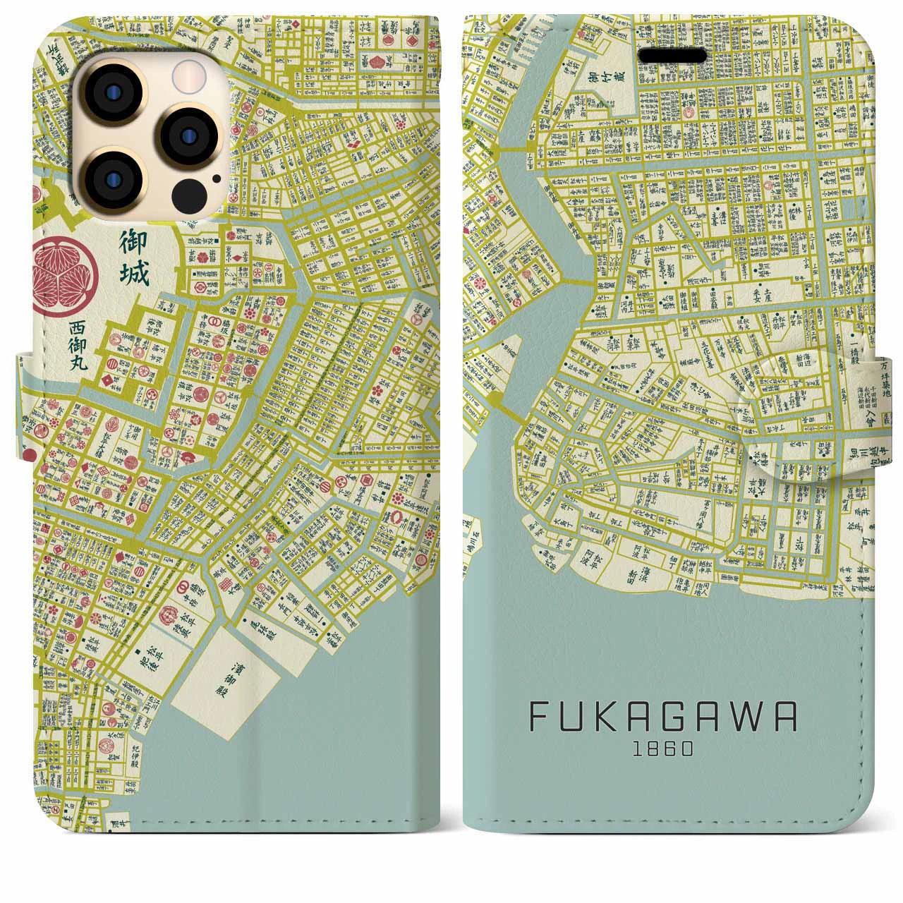 【深川1860】地図柄iPhoneケース(手帳両面タイプ・ナチュラル)iPhone 12 Pro Max 用