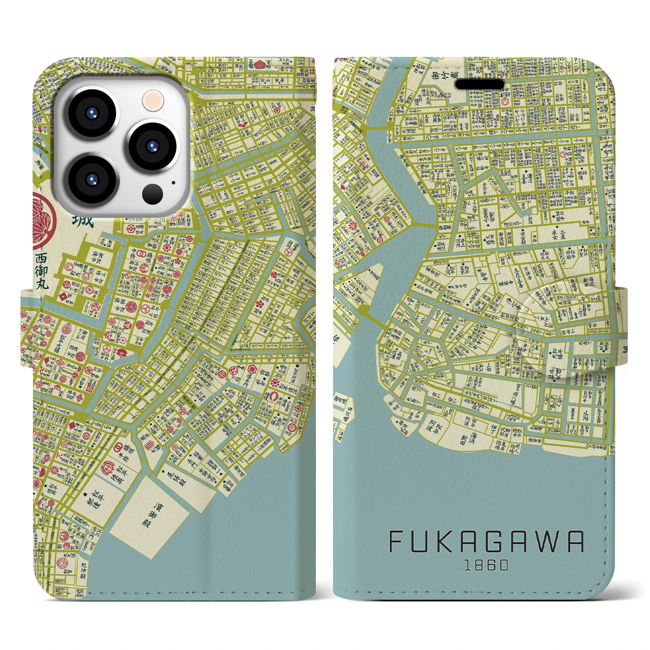 【深川1860】地図柄iPhoneケース(手帳両面タイプ・ナチュラル)iPhone 13 Pro 用