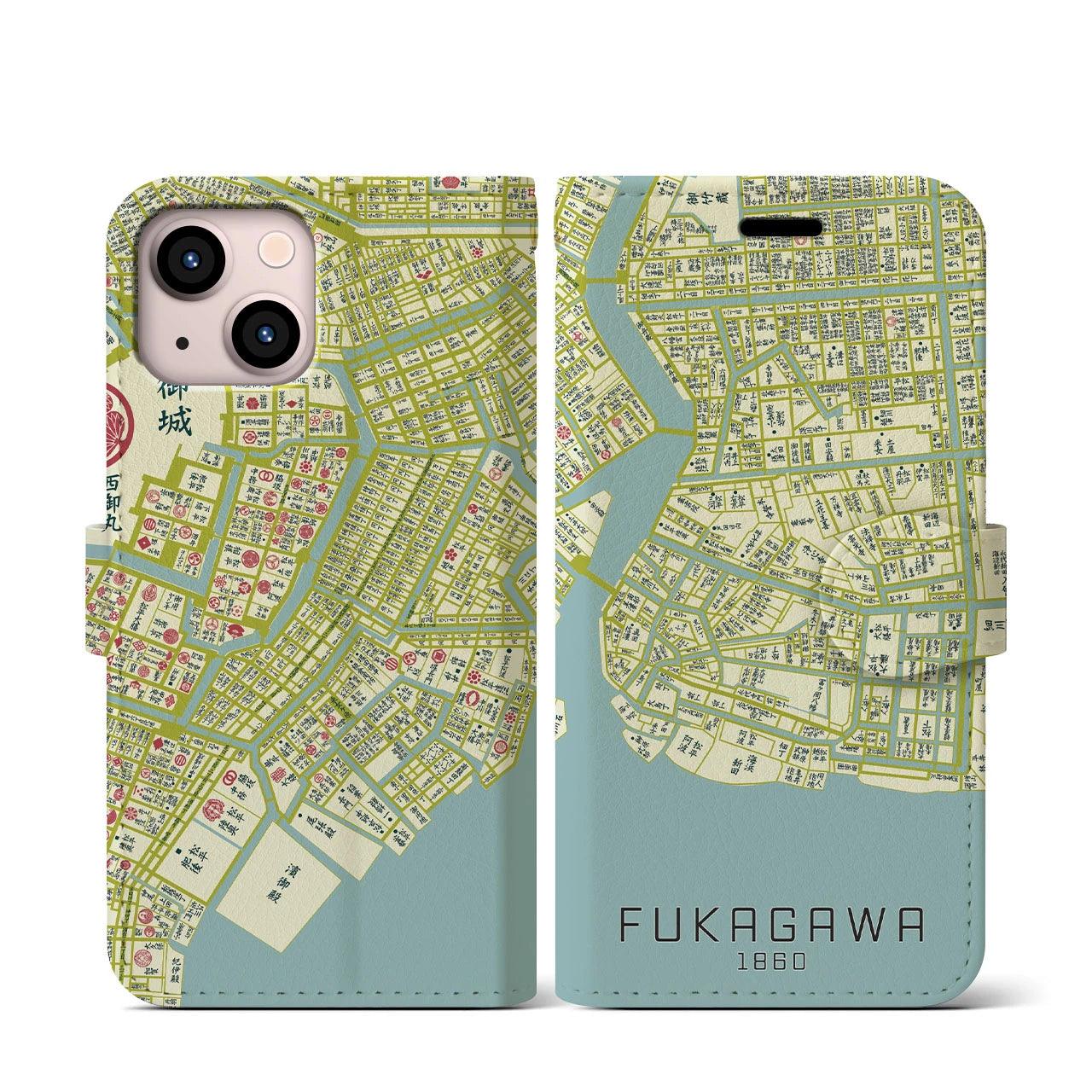 【深川1860】地図柄iPhoneケース(手帳両面タイプ・ナチュラル)iPhone 13 mini 用