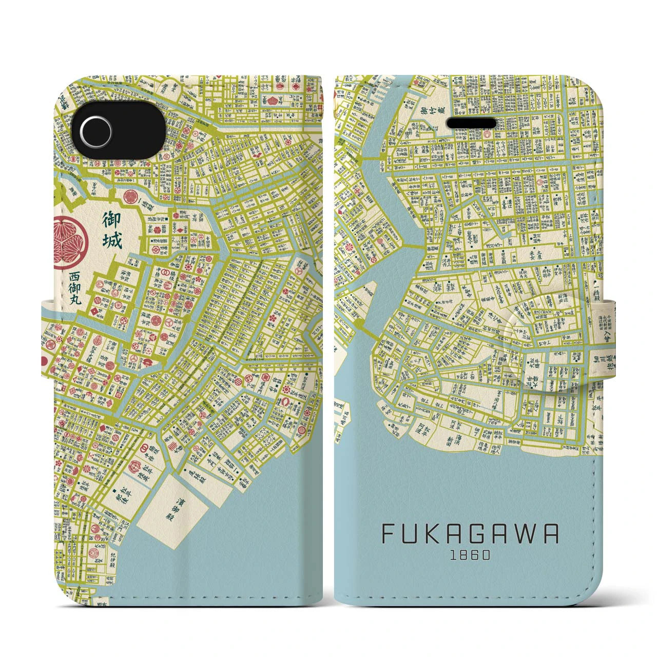 【深川1860】地図柄iPhoneケース(手帳両面タイプ・ナチュラル)iPhone SE(第3 / 第2世代) / 8 / 7 / 6s / 6 用