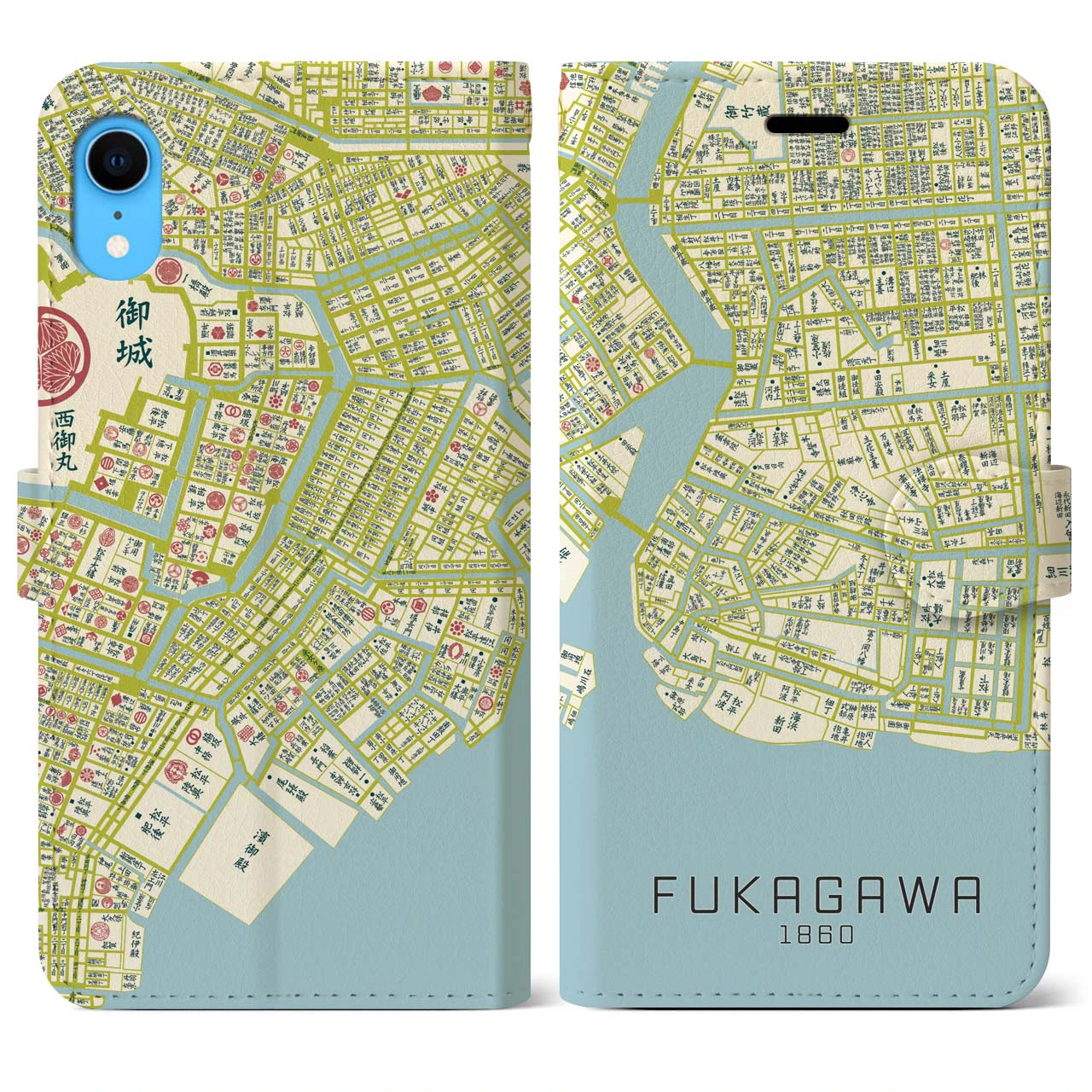 【深川1860】地図柄iPhoneケース(手帳両面タイプ・ナチュラル)iPhone XR 用