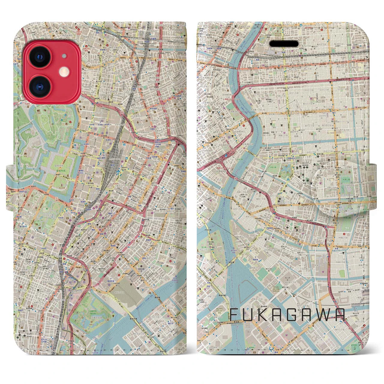 【深川2(東京都)】地図柄iPhoneケース(手帳タイプ)ナチュラル・iPhone 11 用