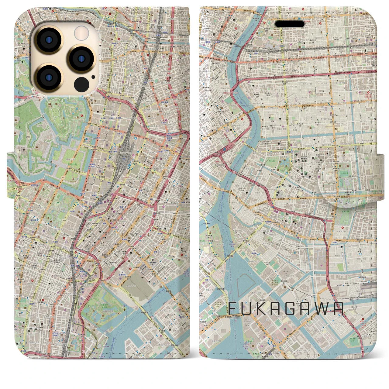 【深川2(東京都)】地図柄iPhoneケース(手帳タイプ)ナチュラル・iPhone 12 Pro Max 用