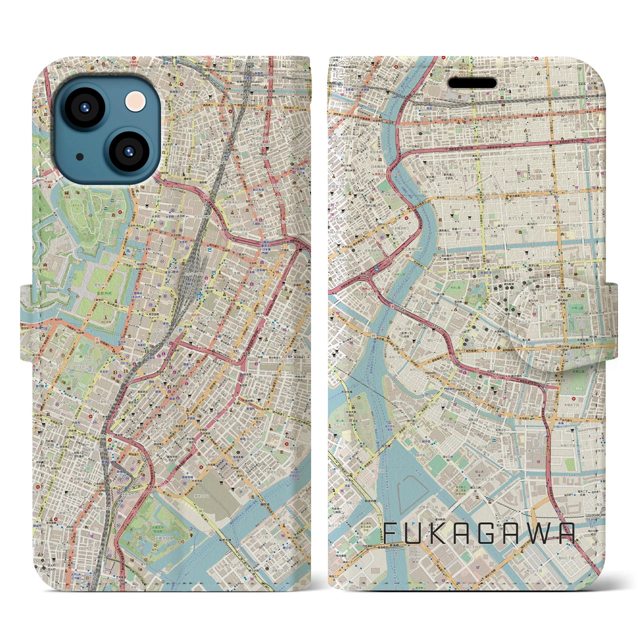 【深川2(東京都)】地図柄iPhoneケース(手帳タイプ)ナチュラル・iPhone 13 用