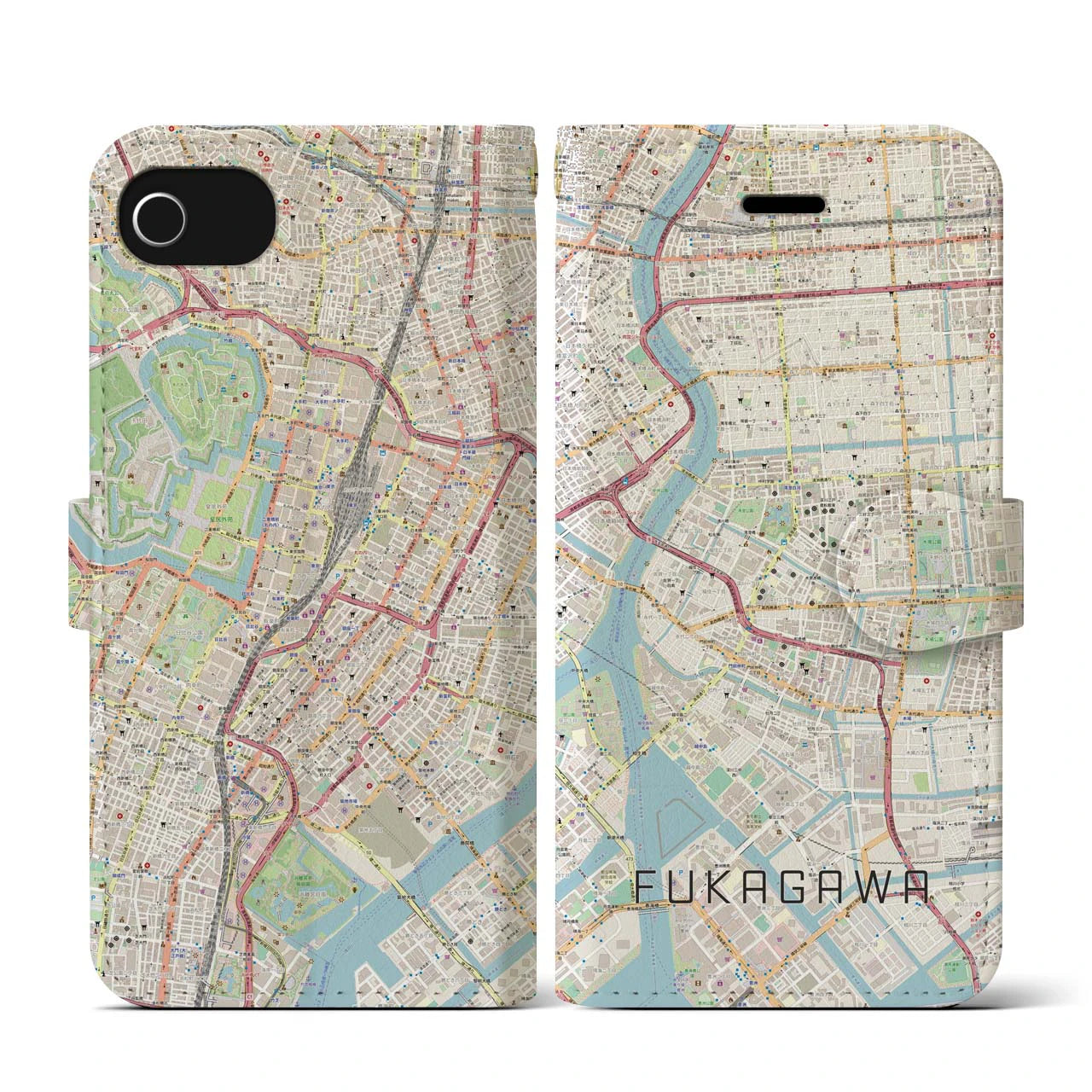 【深川2(東京都)】地図柄iPhoneケース(手帳タイプ)ナチュラル・iPhone SE(第3 / 第2世代) / 8 / 7 / 6s / 6 用