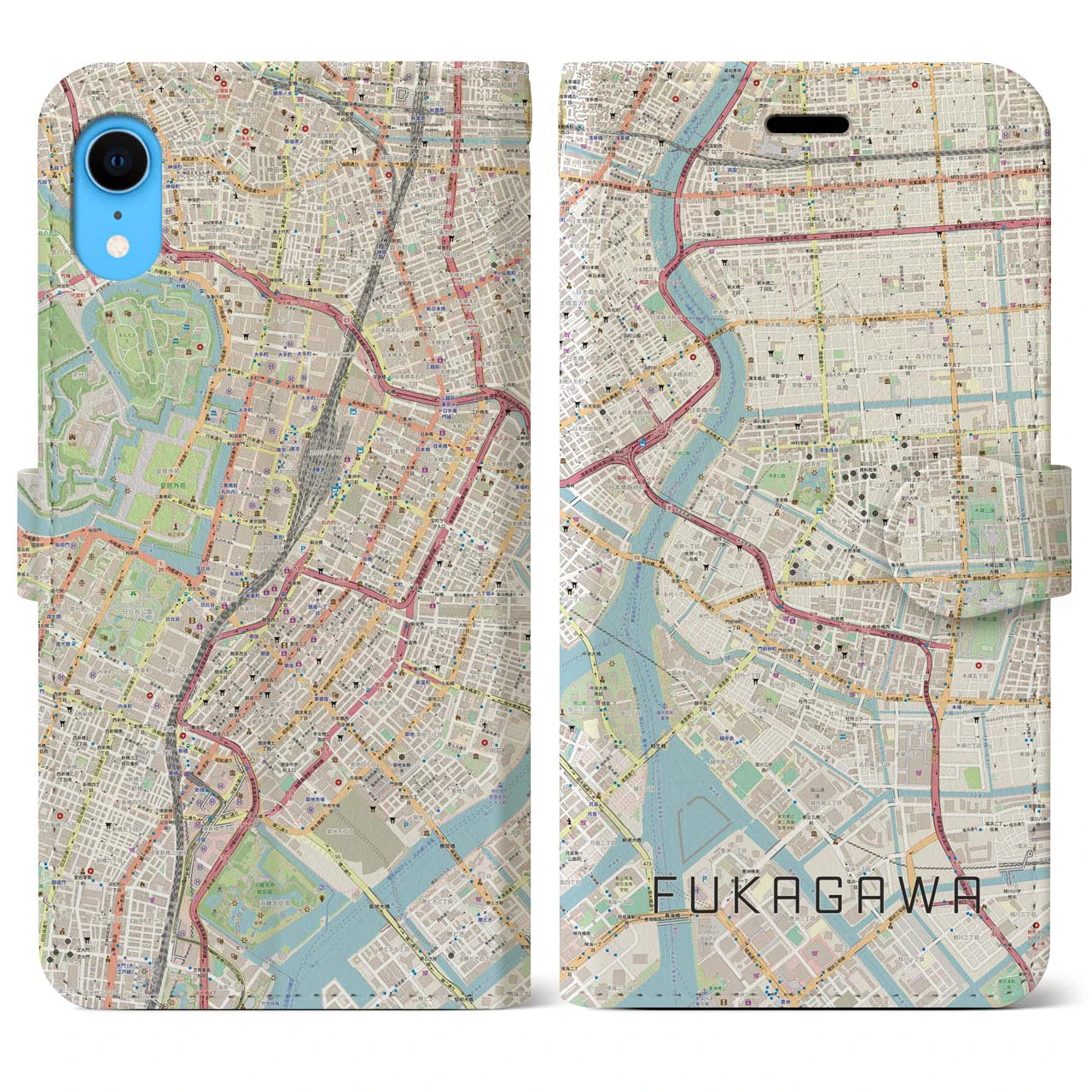【深川2(東京都)】地図柄iPhoneケース(手帳タイプ)ナチュラル・iPhone XR 用