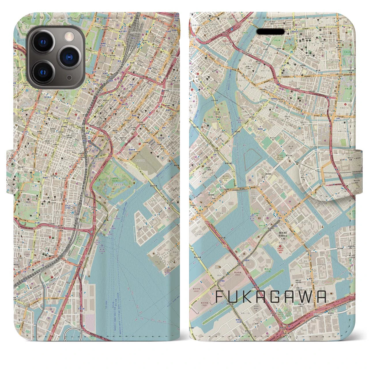 【深川(東京都)】地図柄iPhoneケース(手帳タイプ)ナチュラル・iPhone 11 Pro Max 用