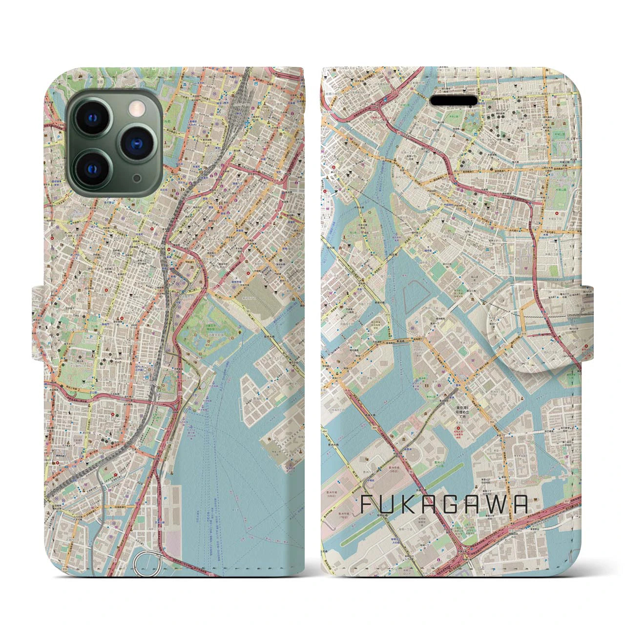 【深川(東京都)】地図柄iPhoneケース(手帳タイプ)ナチュラル・iPhone 11 Pro 用