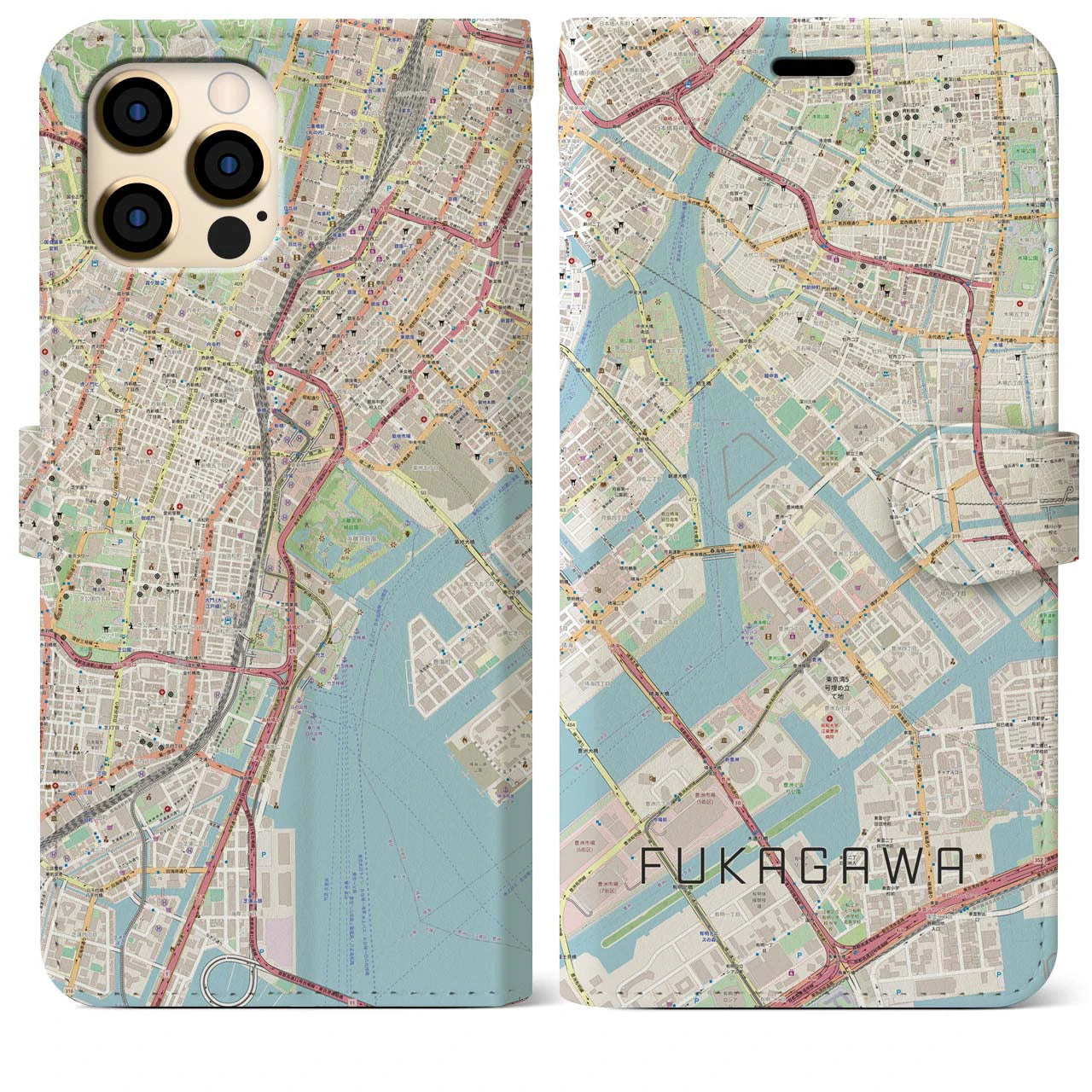 【深川(東京都)】地図柄iPhoneケース(手帳タイプ)ナチュラル・iPhone 12 Pro Max 用