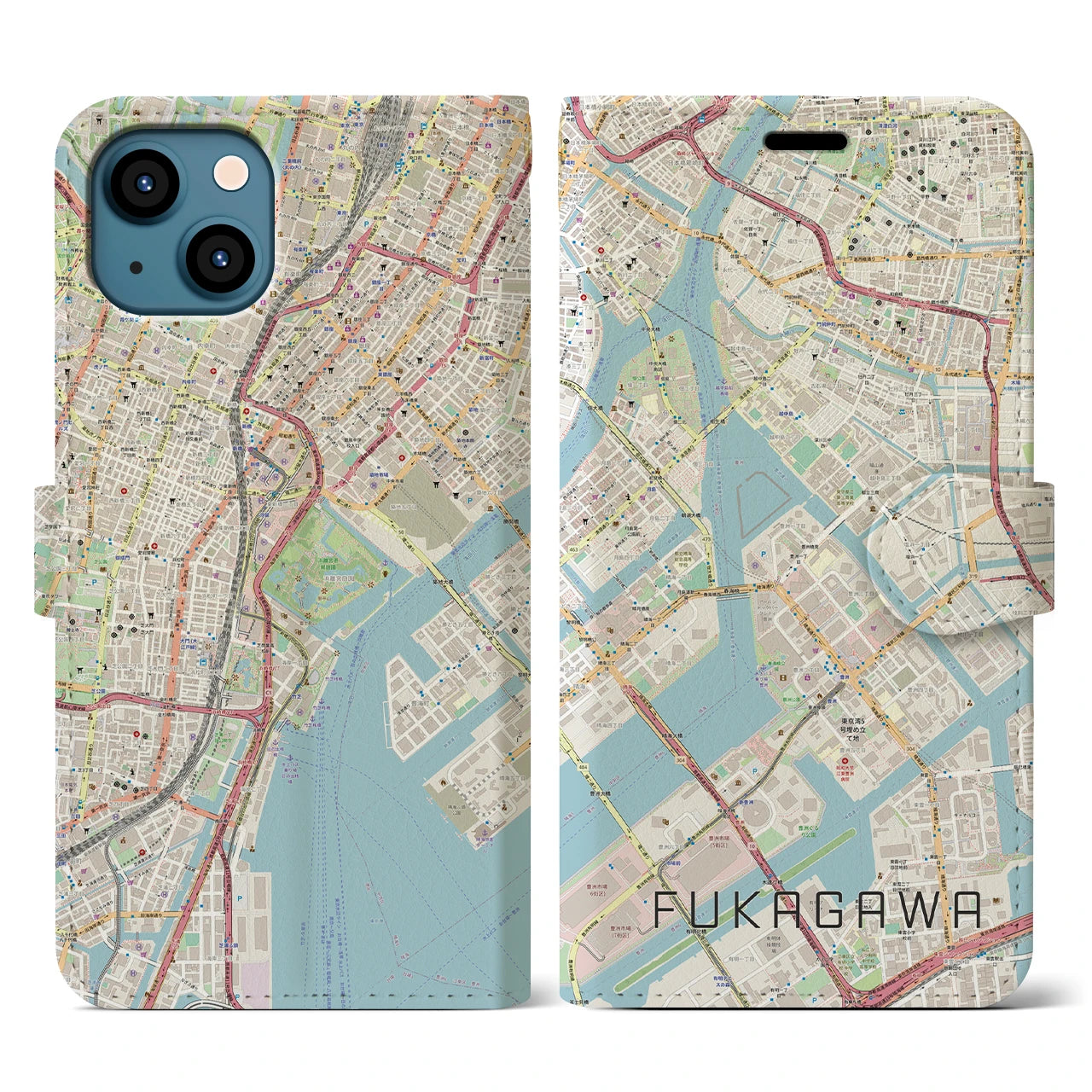 【深川(東京都)】地図柄iPhoneケース(手帳タイプ)ナチュラル・iPhone 13 用