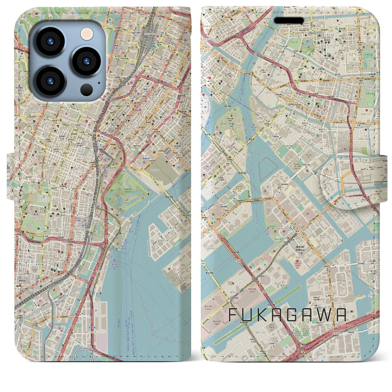 【深川(東京都)】地図柄iPhoneケース(手帳タイプ)ナチュラル・iPhone 13 Pro Max 用