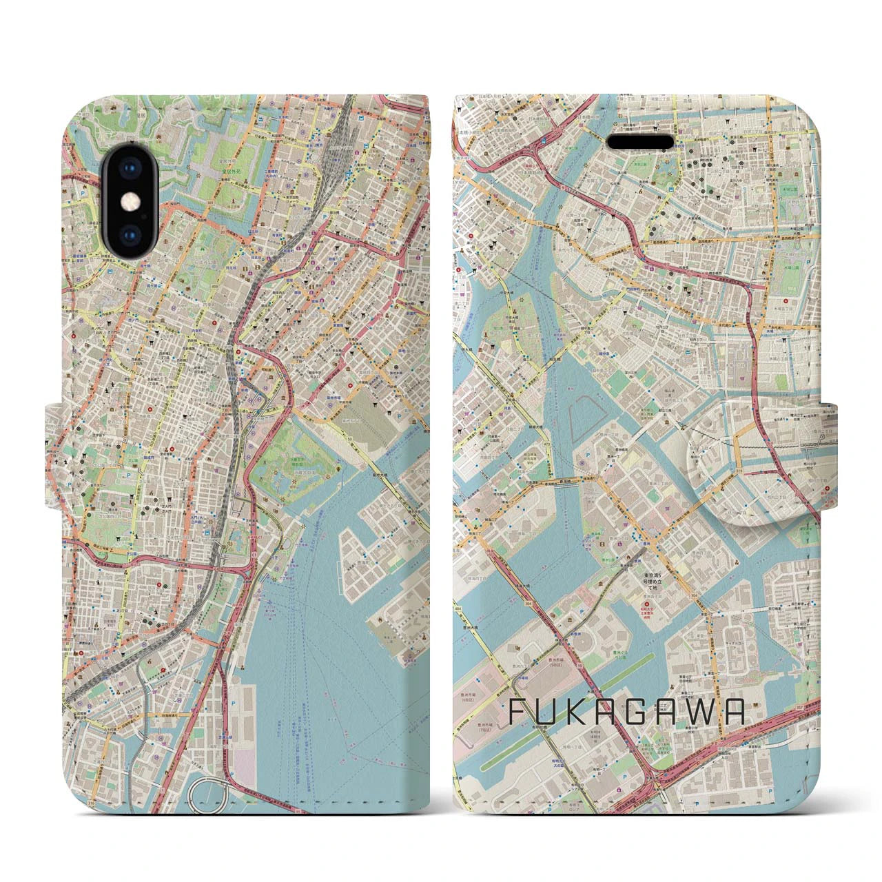 【深川(東京都)】地図柄iPhoneケース(手帳タイプ)ナチュラル・iPhone XS / X 用