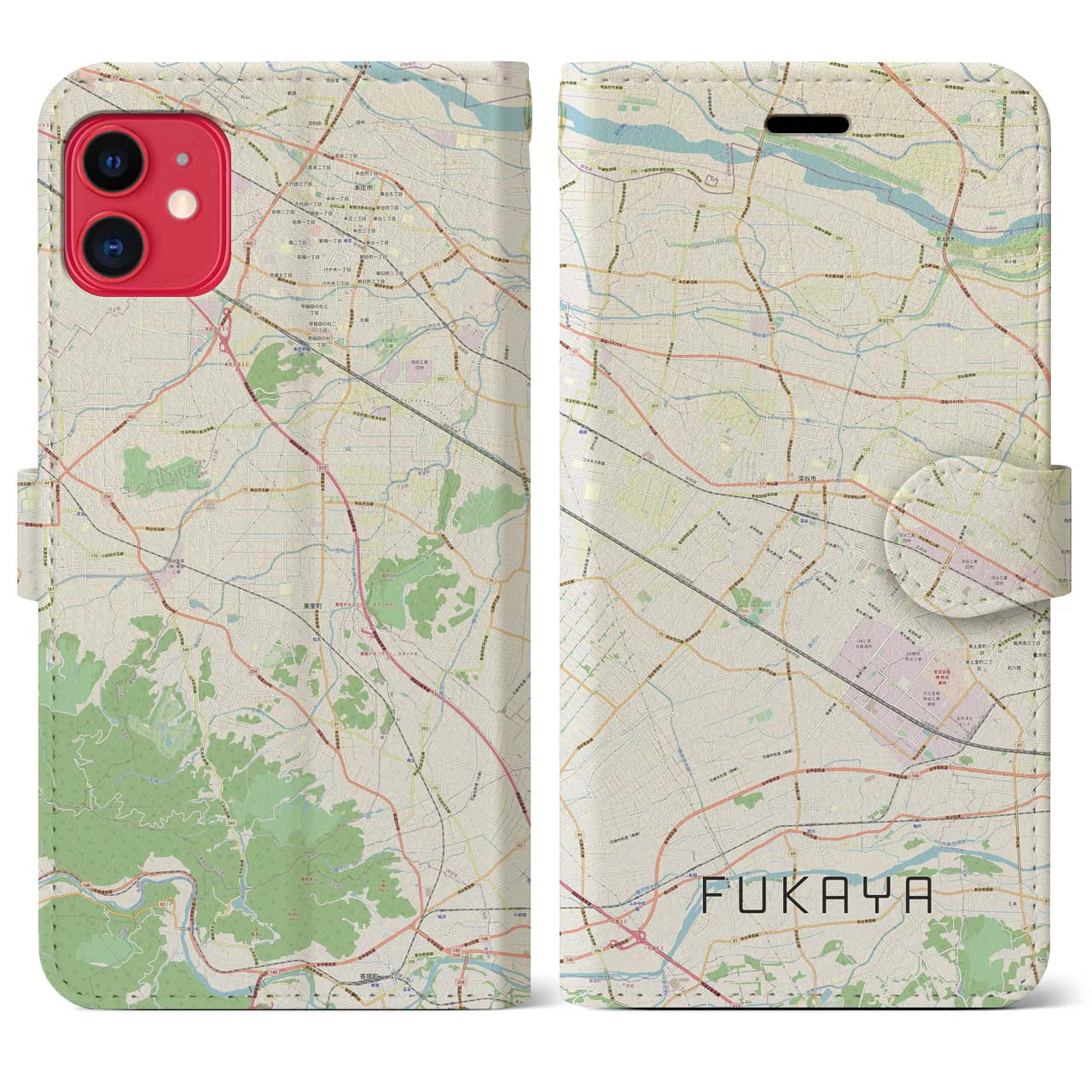 【深谷(埼玉県)】地図柄iPhoneケース(手帳タイプ)ナチュラル・iPhone 11 用