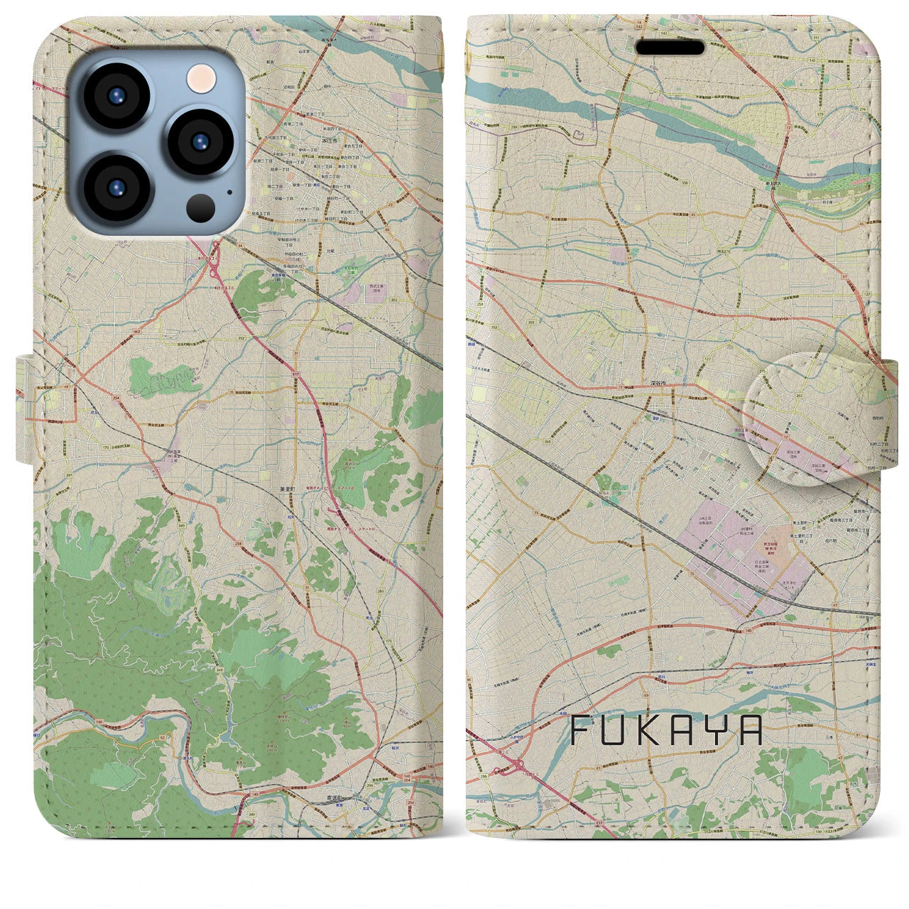 【深谷(埼玉県)】地図柄iPhoneケース(手帳タイプ)ナチュラル・iPhone 13 Pro Max 用