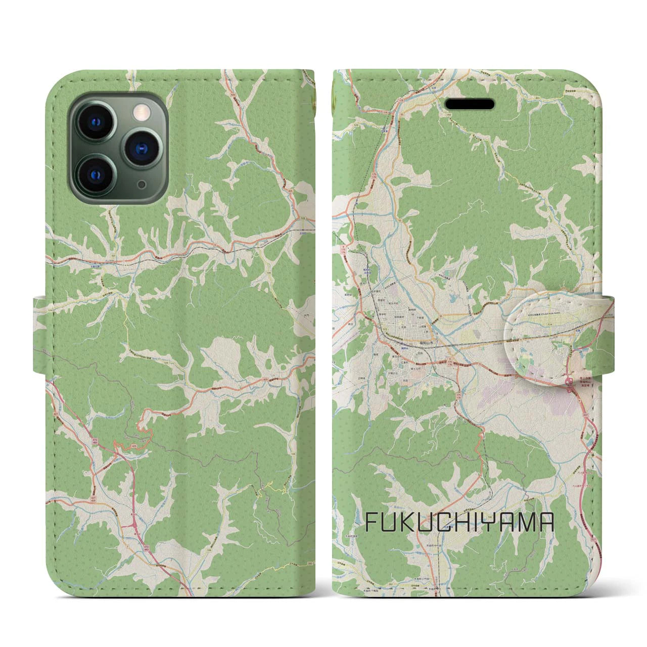 【福知山(京都府)】地図柄iPhoneケース(手帳タイプ)ナチュラル・iPhone 11 Pro 用