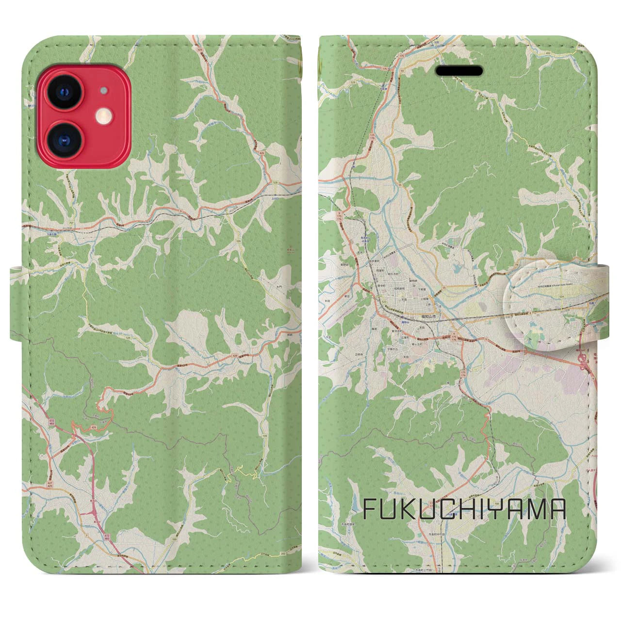 【福知山(京都府)】地図柄iPhoneケース(手帳タイプ)ナチュラル・iPhone 11 用