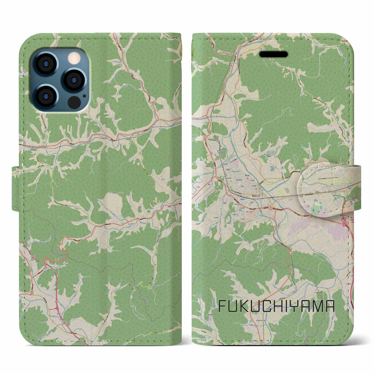 【福知山(京都府)】地図柄iPhoneケース(手帳タイプ)ナチュラル・iPhone 12 / 12 Pro 用