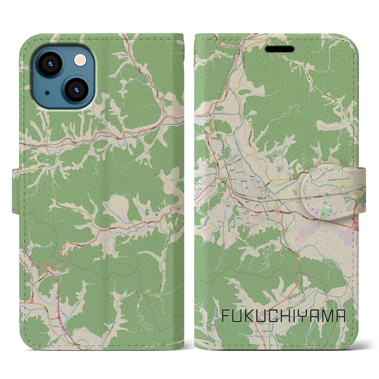 【福知山(京都府)】地図柄iPhoneケース(手帳タイプ)ナチュラル・iPhone 13 用