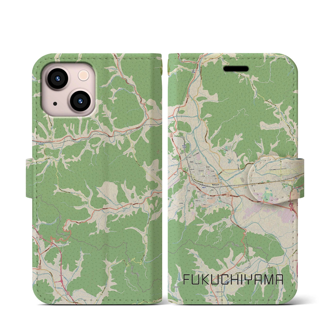 【福知山(京都府)】地図柄iPhoneケース(手帳タイプ)ナチュラル・iPhone 13 mini 用