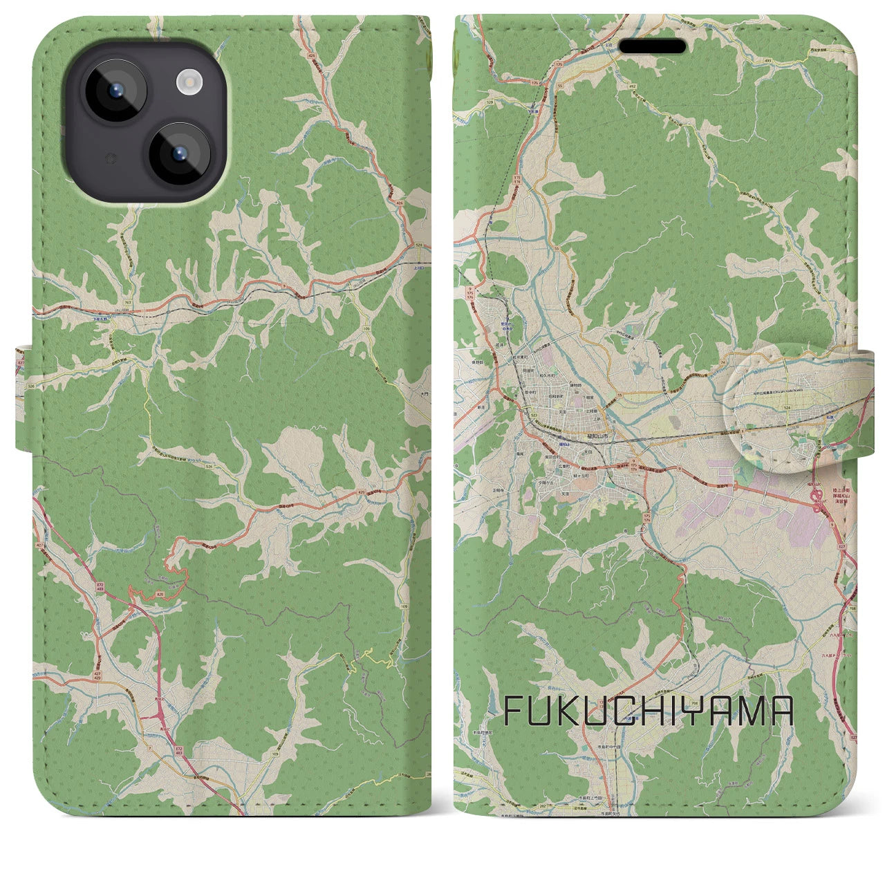 【福知山(京都府)】地図柄iPhoneケース(手帳タイプ)ナチュラル・iPhone 14 Plus 用