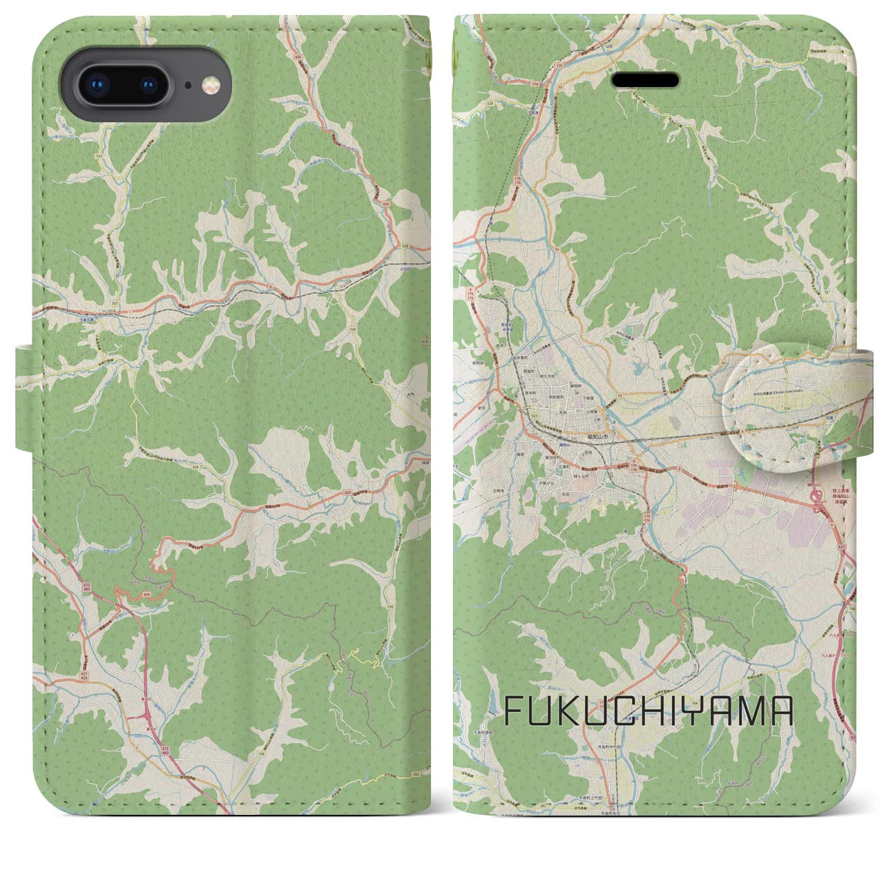 【福知山(京都府)】地図柄iPhoneケース(手帳タイプ)ナチュラル・iPhone 8Plus /7Plus / 6sPlus / 6Plus 用